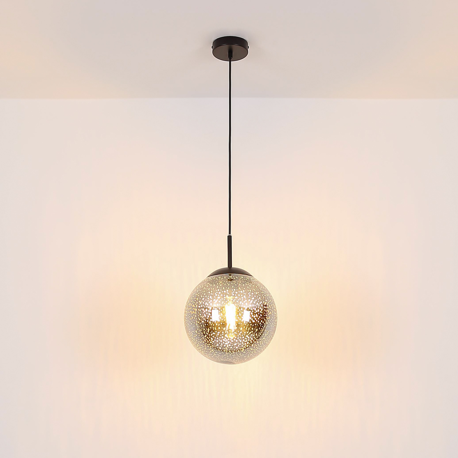 Samos pendant light, Ø 20 cm, smoky grey/black, glass