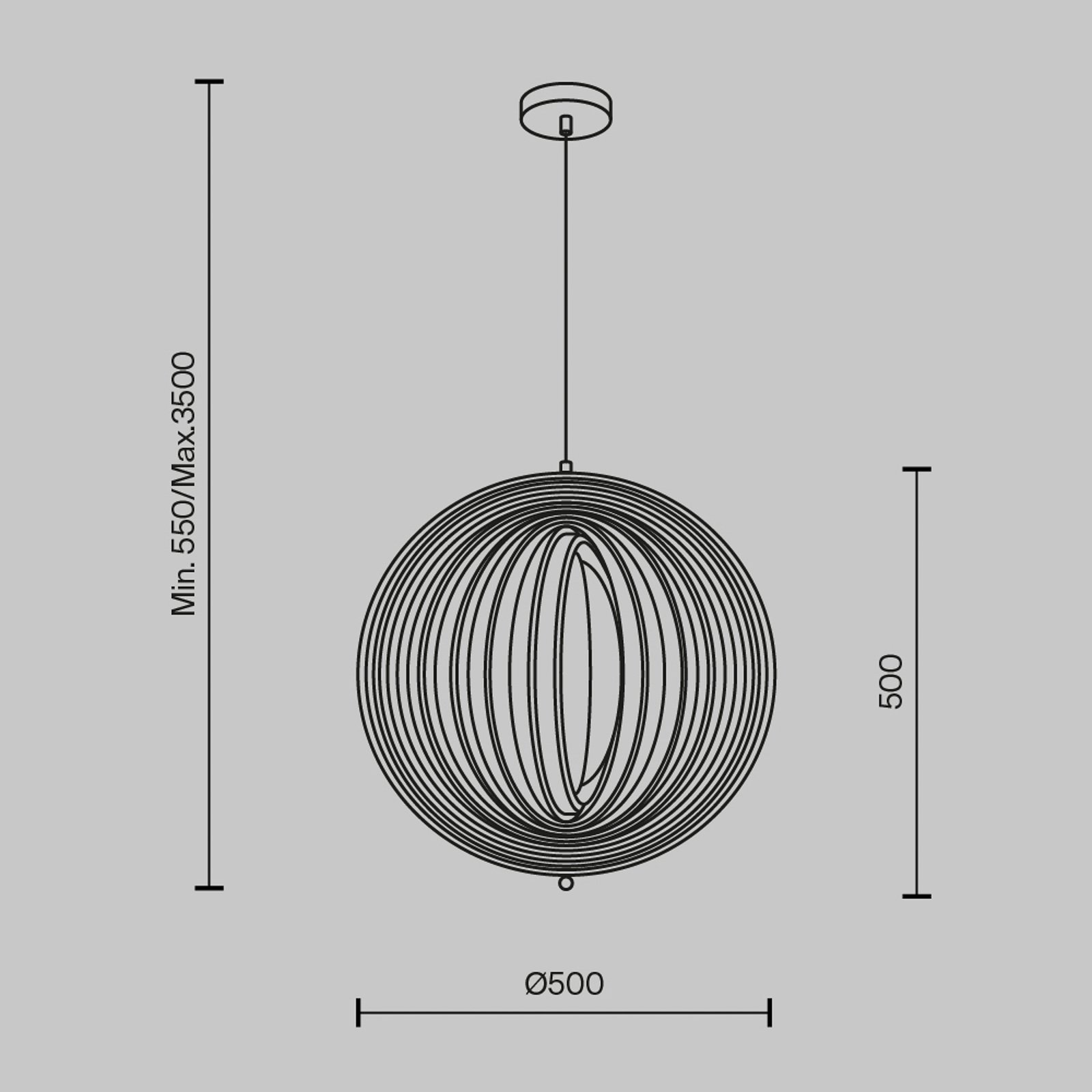 Závěsné svítidlo Maytoni Roots, kulový tvar, Ø 50 cm, dřevo/černá barva