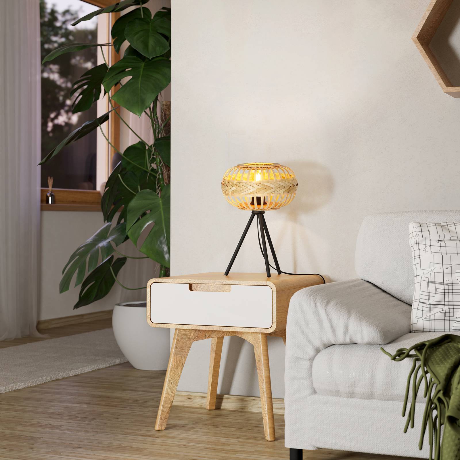 EGLO Amsfield 1 Tischleuchte aus Holz, Dreibein günstig online kaufen