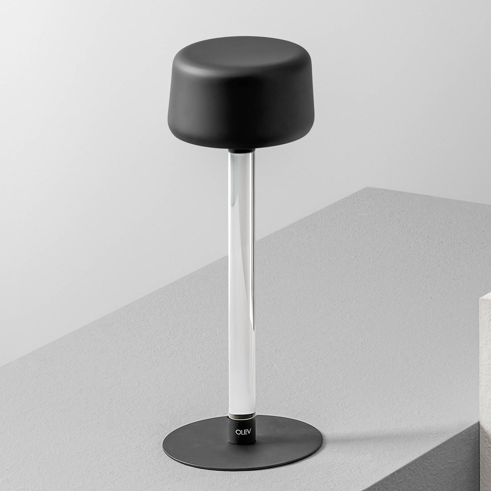 E-shop Dizajnová stolová lampa OLEV Tee s dobíjacou batériou, čierna