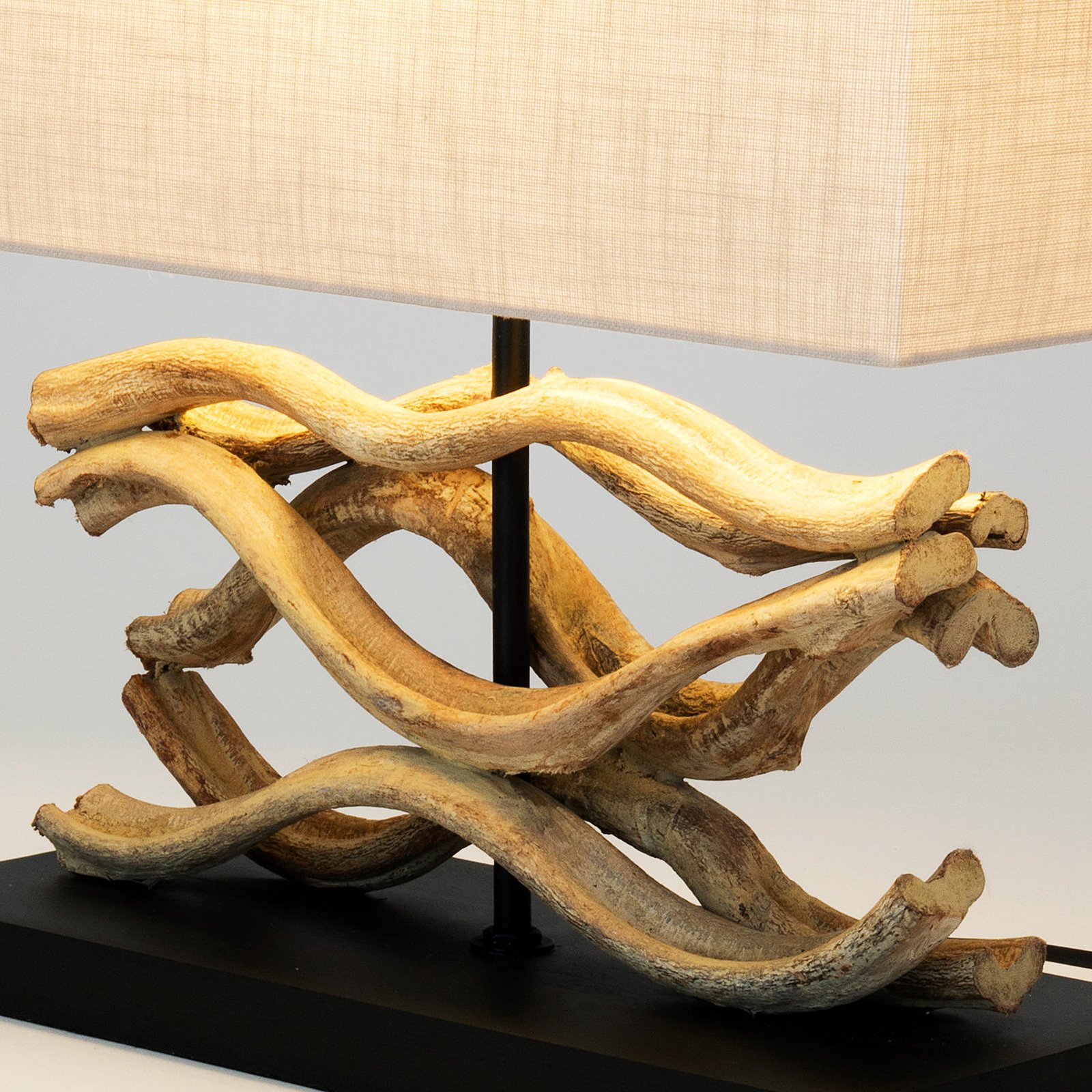 Candeeiro de mesa Panarea, cor de madeira/bege, altura 42 cm, madeira