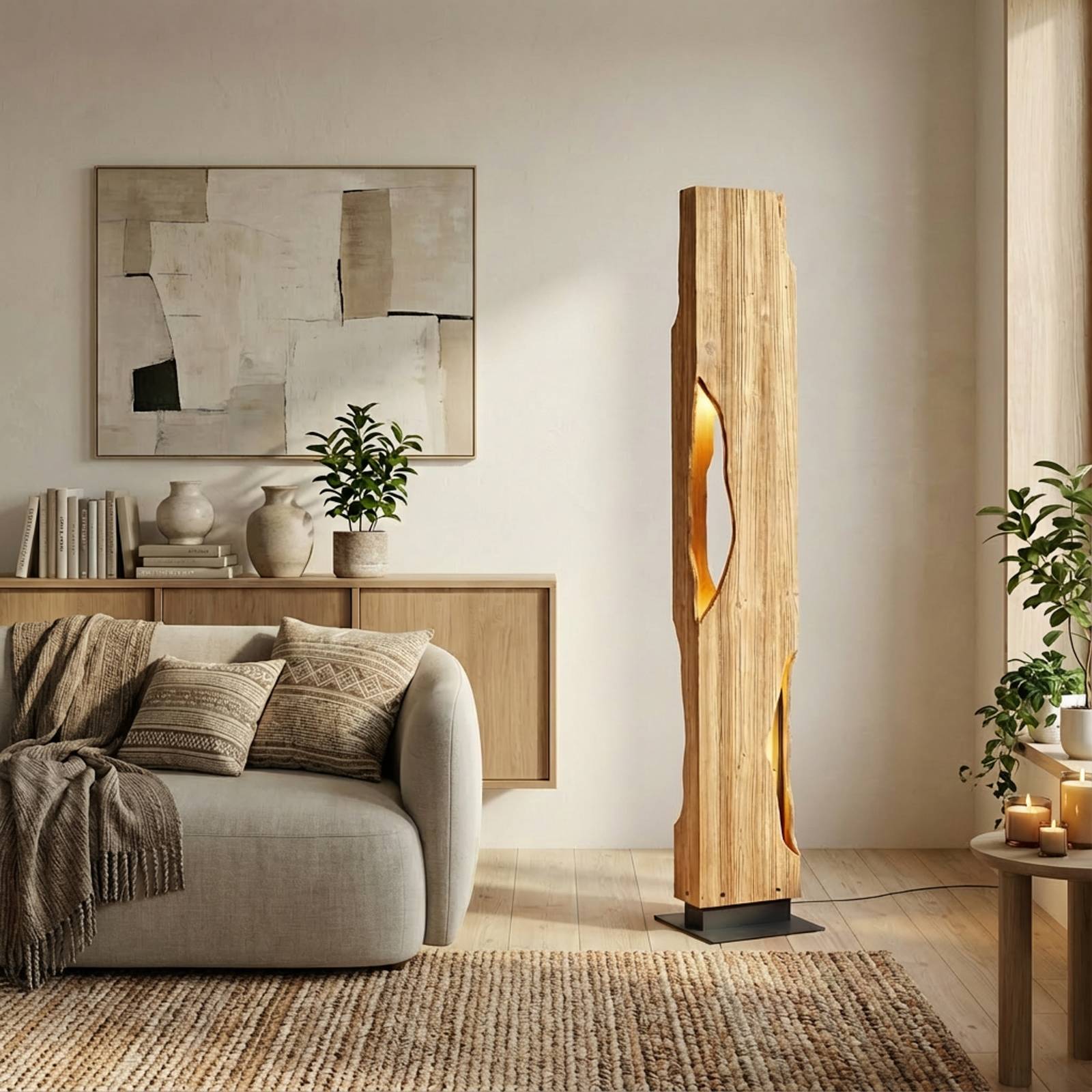 Lucande Stehleuchte Tarry, Holz, Höhe 137 cm, 4 x E27 günstig online kaufen