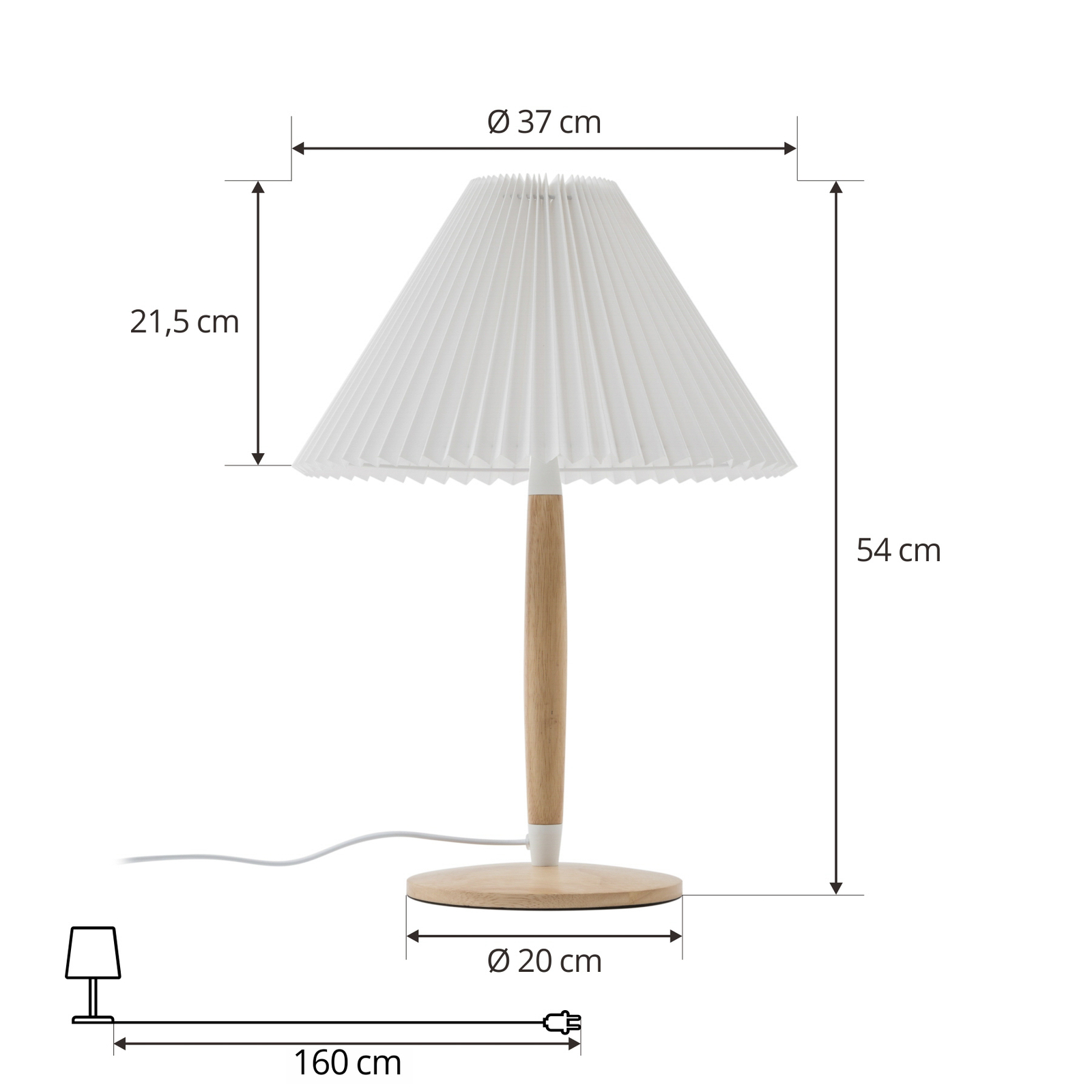 Lucande Ellorin lámpara de mesa, blanco, madera, Ø 37 cm, E27