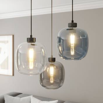 Hanglamp Elio, 3-lamps, blauw/helder/grijs