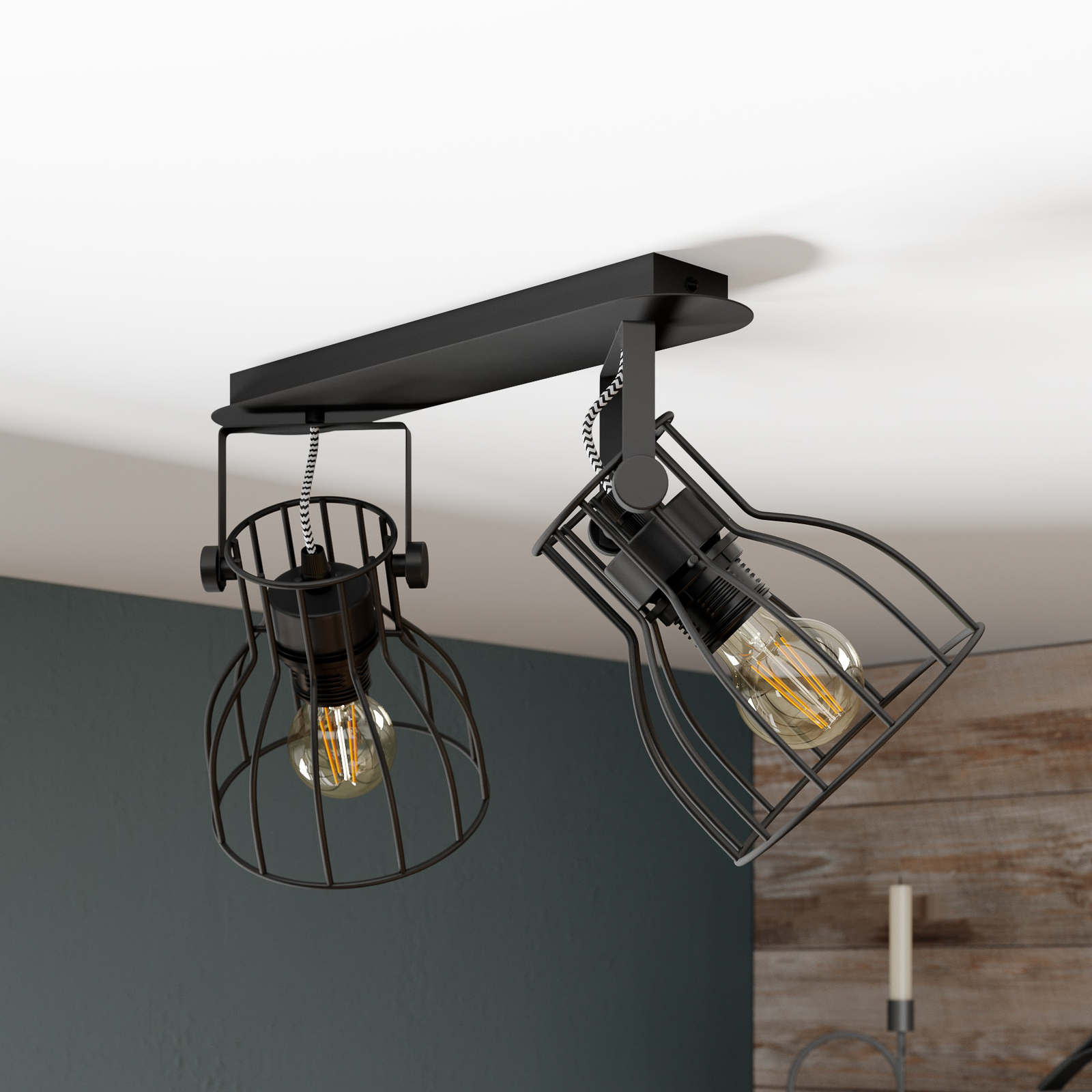 Alano ceiling light, black, 2-bulb