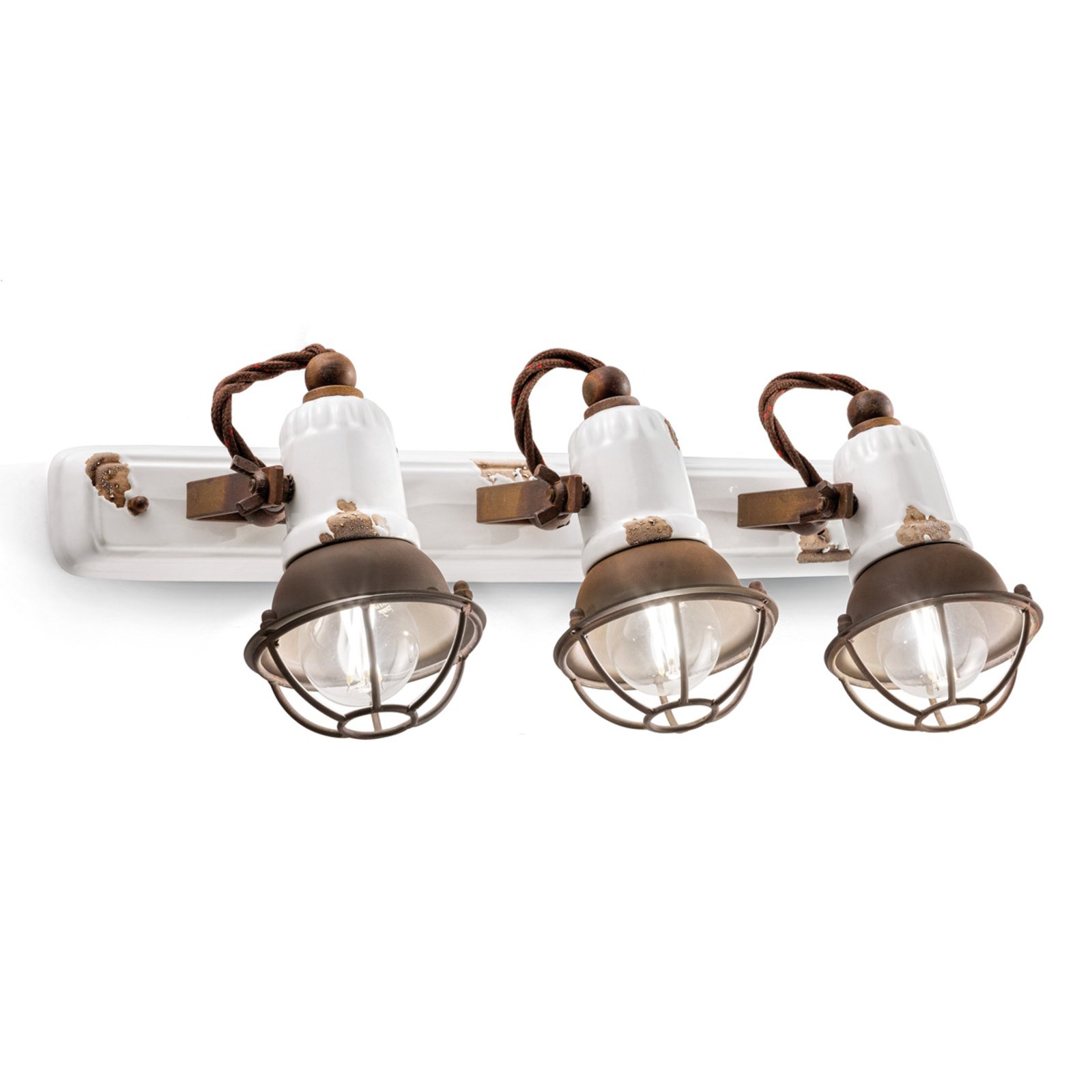 Ferro Luce C1677/1 wall lamp with basket, 3-bulb, white, for Living / Dining Room, ceramic, metal, E14, 46 W, energy efficiency: A++, W: 41 cm, H: 18 cm