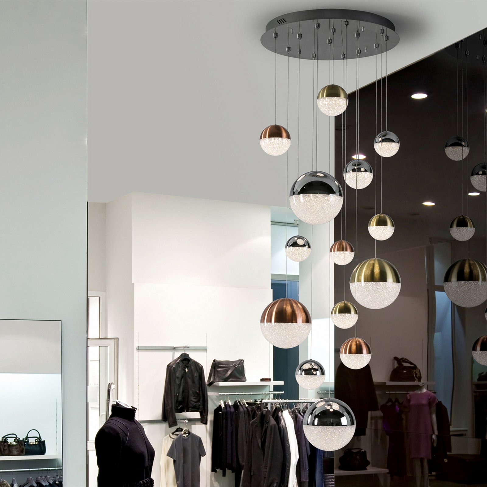 LED piekaramais apgaismojums Sphere, 14 gaismu, dimmējams, Ø 60 cm,