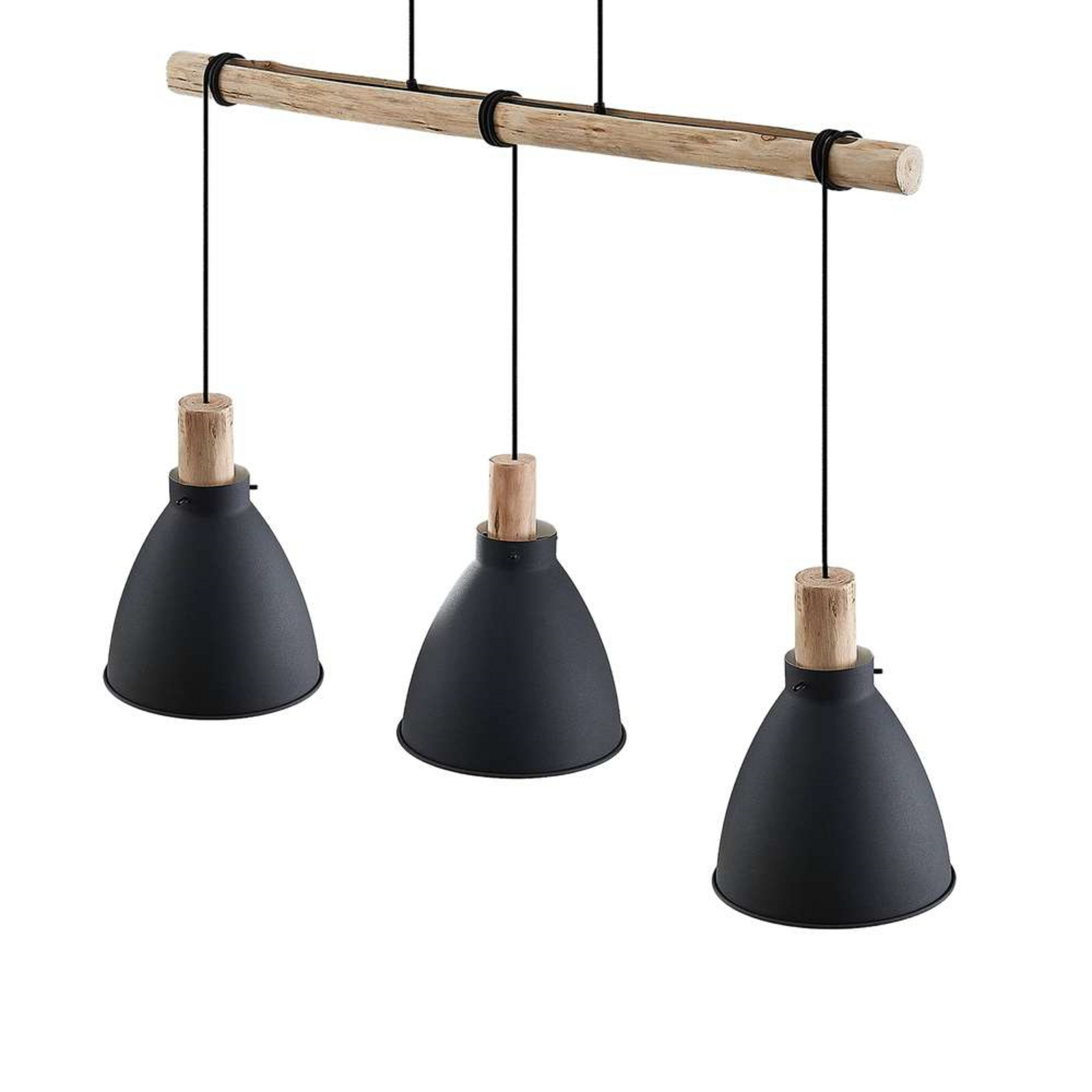 Trebale 3 Závěsná Lampa Black/Wood - Lindby