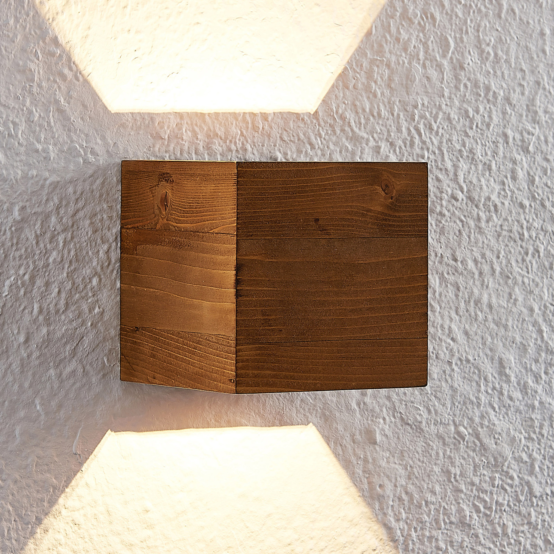 Lindby Benicio wooden LED wall light angular 11 cm, for Living / Dining Room, wood, metal, 4.3 W, energy efficiency: A+, W: 11 cm, H: 11 cm