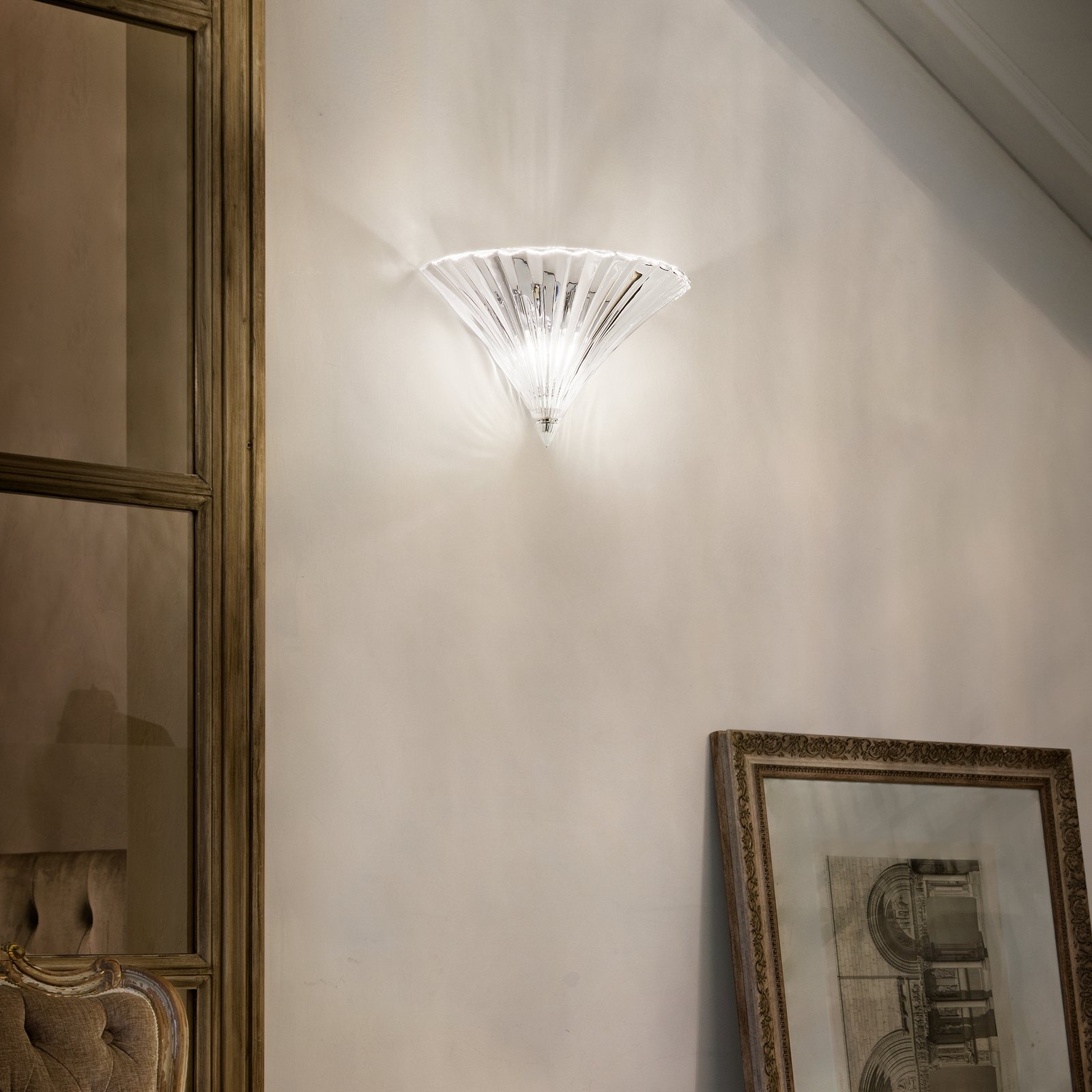 Ideal Lux Santa wall lamp, width 39 cm, transparent, glass