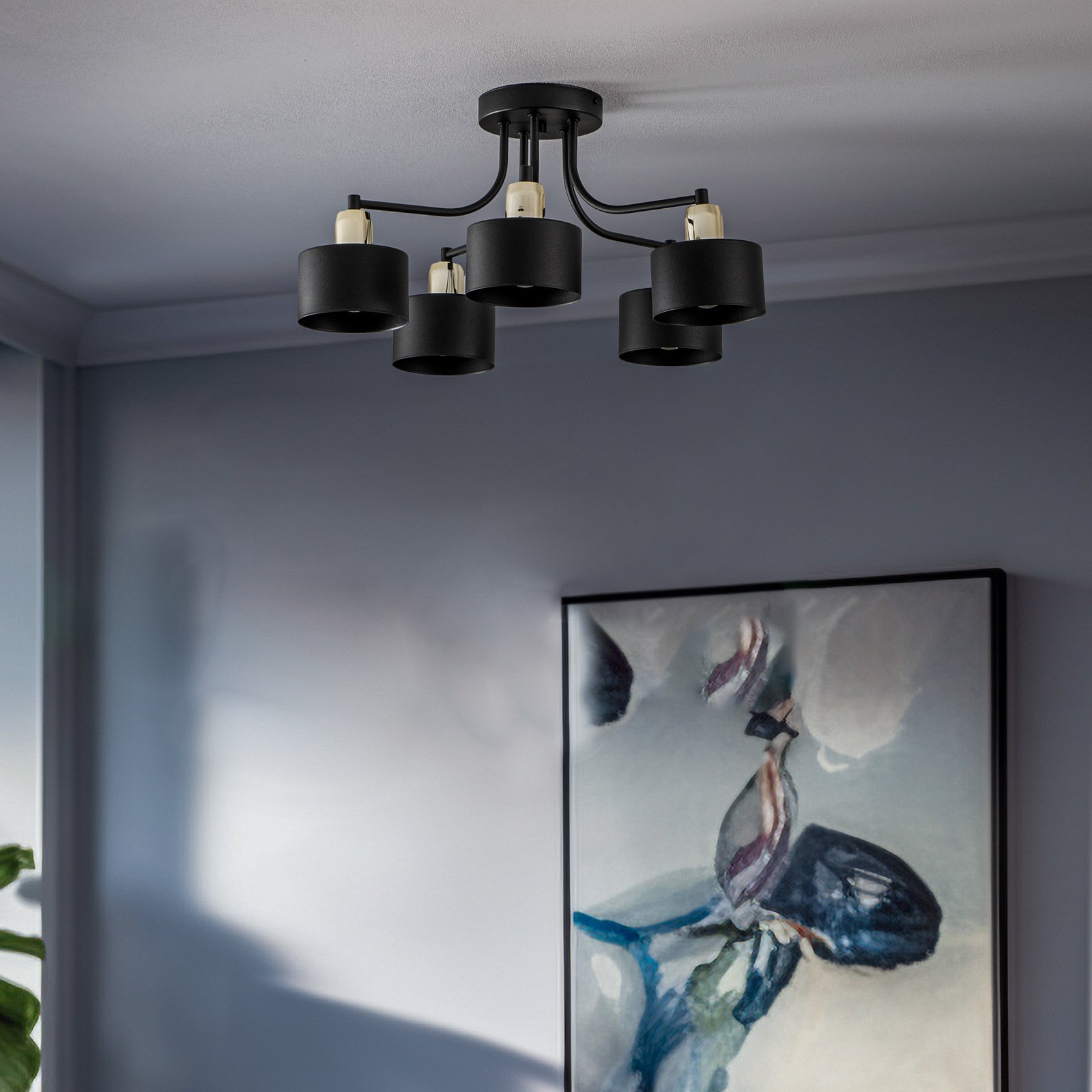 Helix ceiling light, black, five-bulb