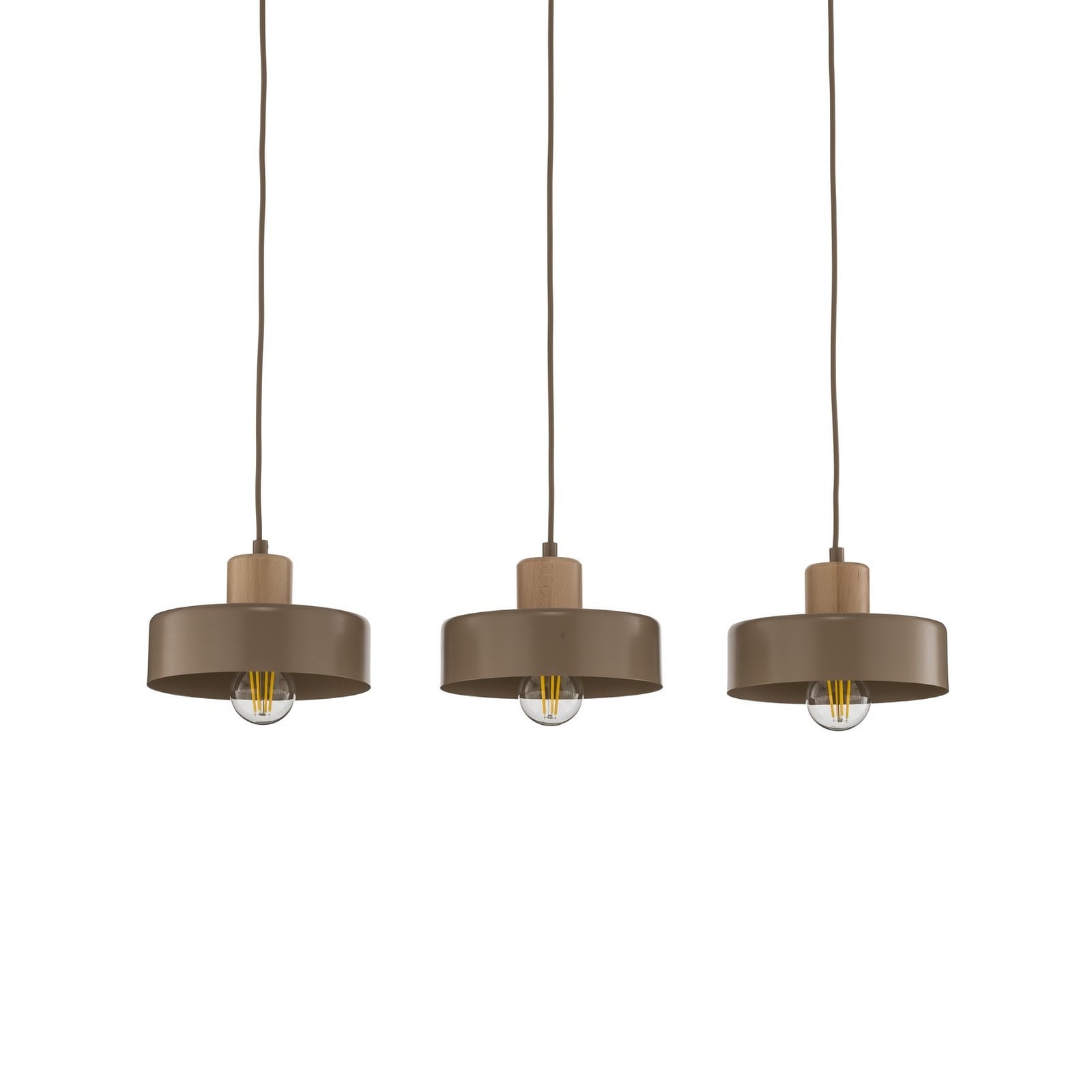 Torin pendant light, beige, length 80 cm, 3-bulb, metal and wood