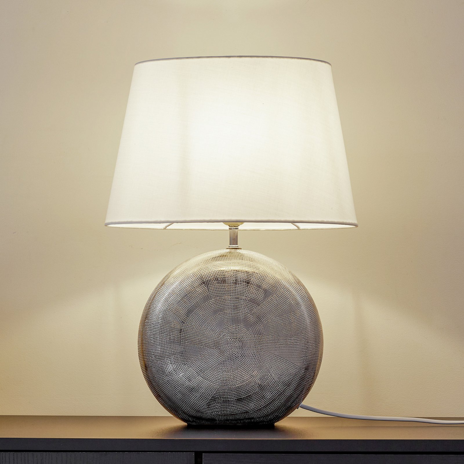 Lampa stołowa Lindby Florentino, 49 cm, ceramika, tkanina