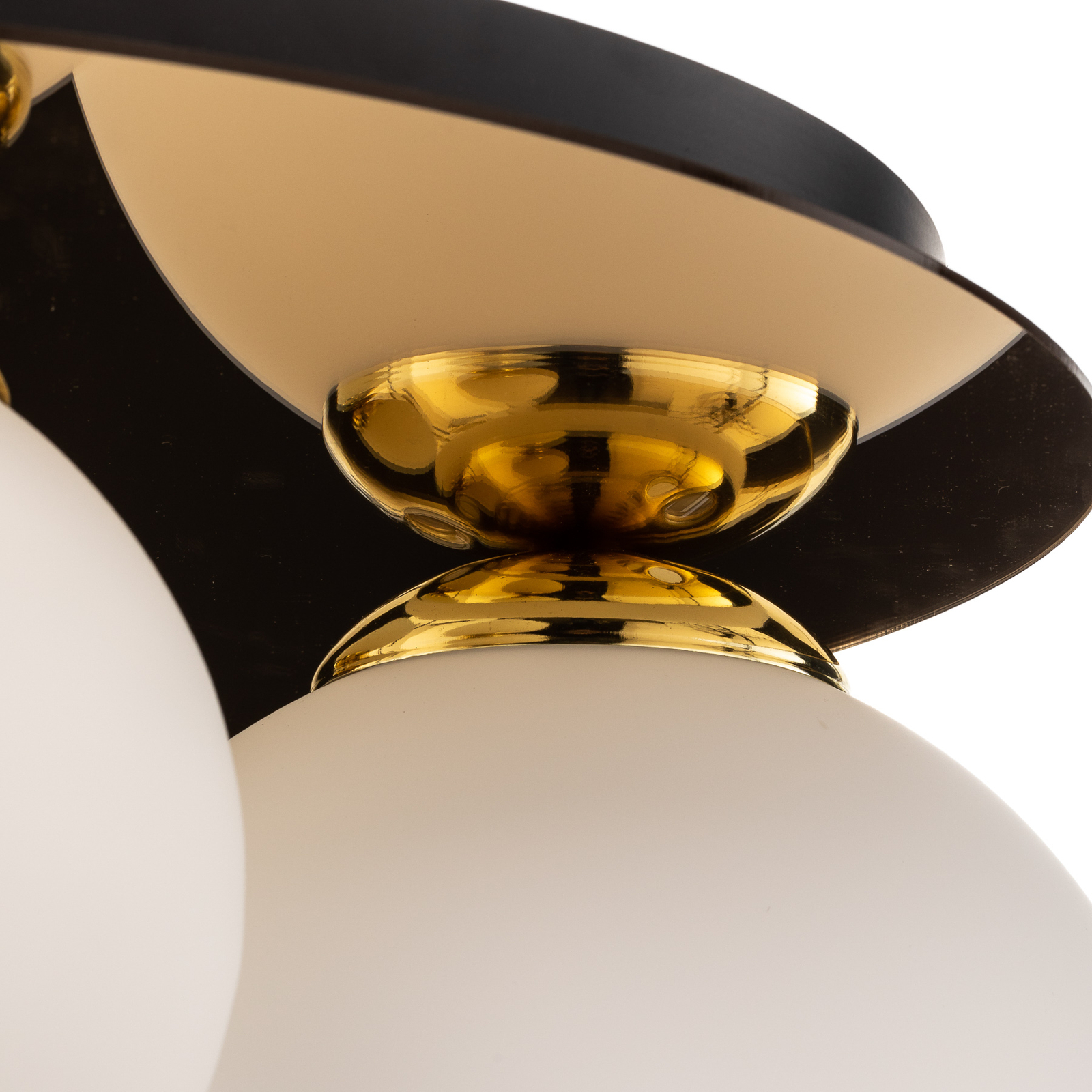 Plato plafondlamp, goudkleurig, metaal, opaalglas, 3-lamps