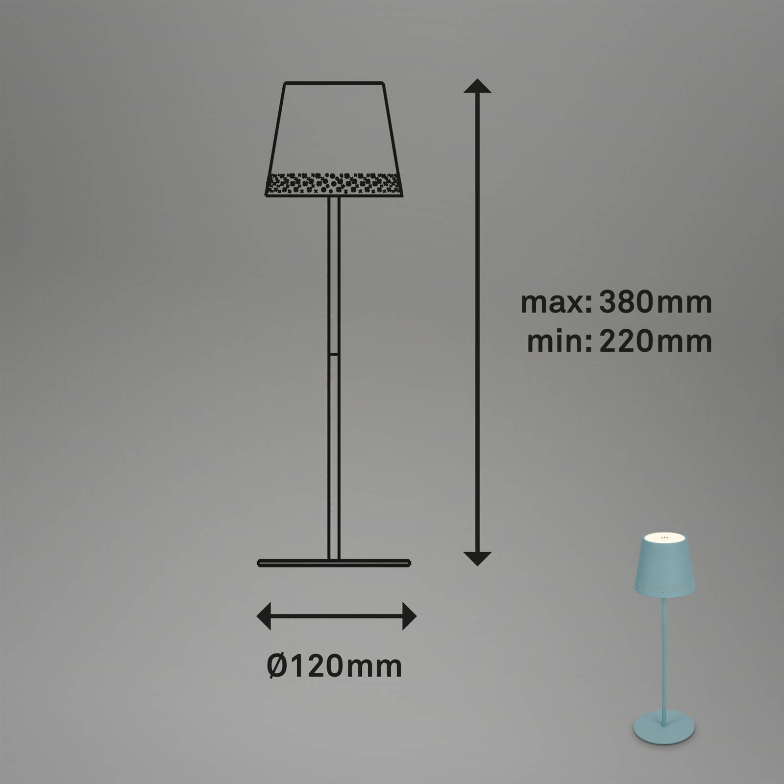 LED asztali világítás Kiki akku, 3 000 K kobaltkék