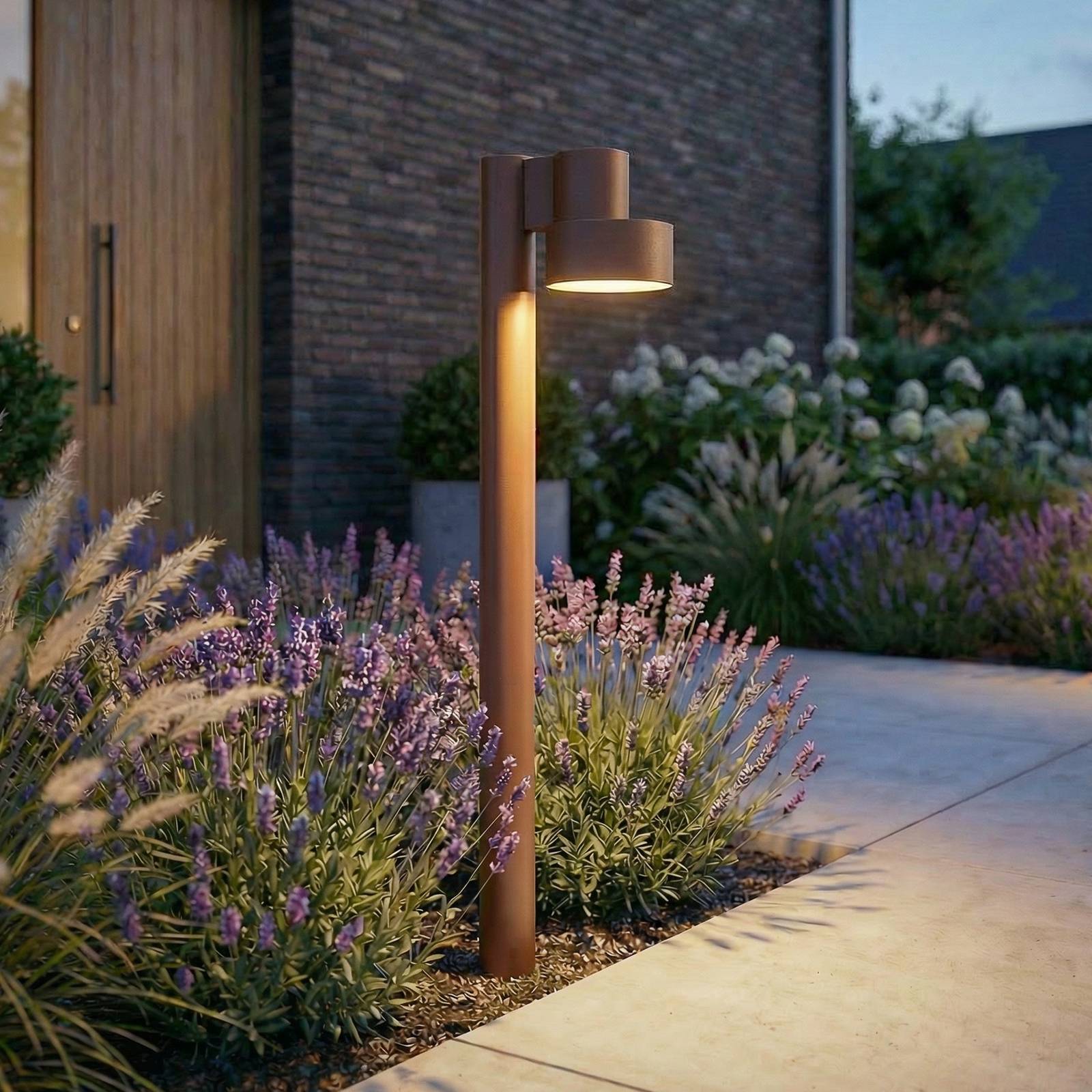 Bornes lumineuses LED Lucande Elune, marron, IP44, hauteur 77 cm