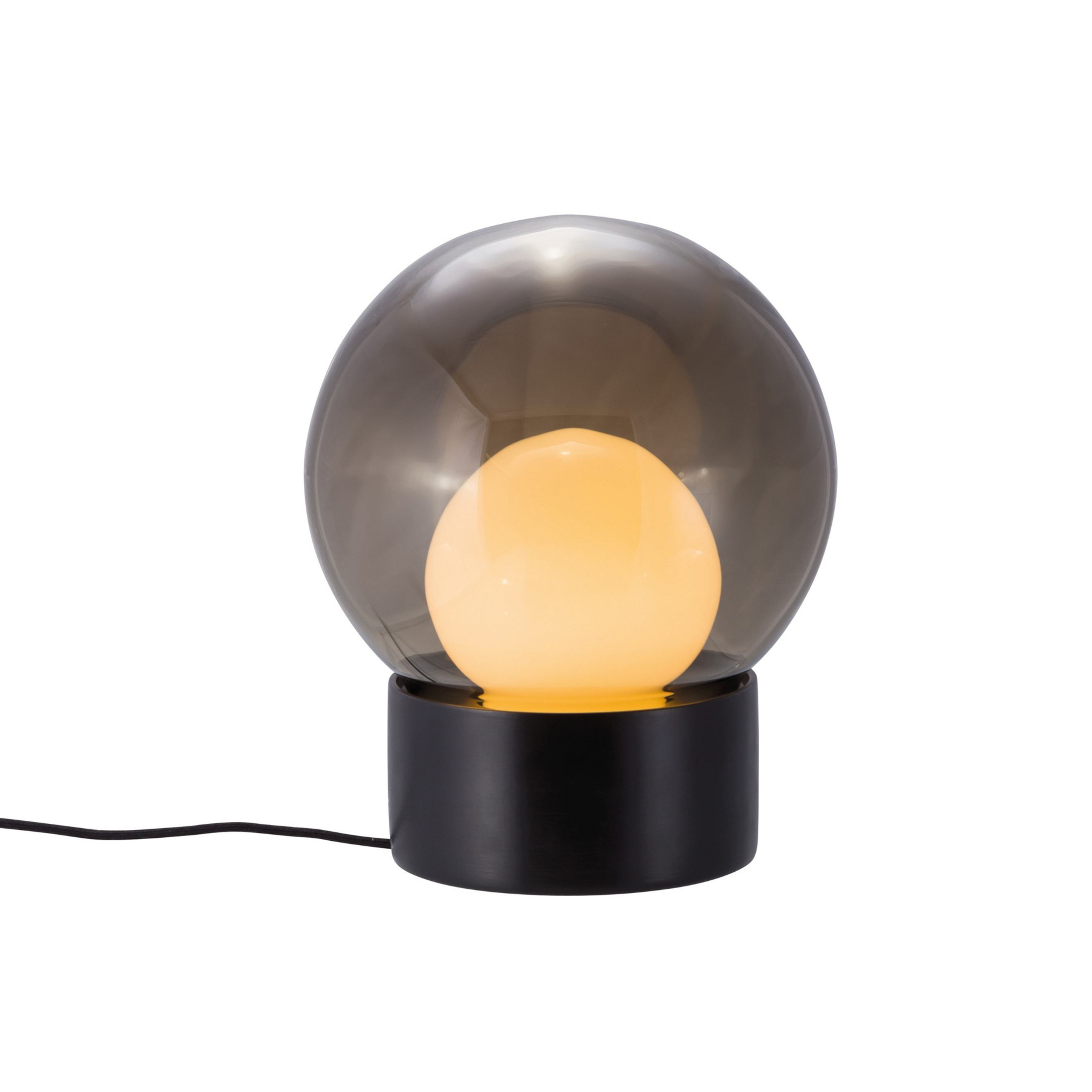 pulpo Tischleuchte Boule Small, rauchgrau/opal/schwarz, Glas
