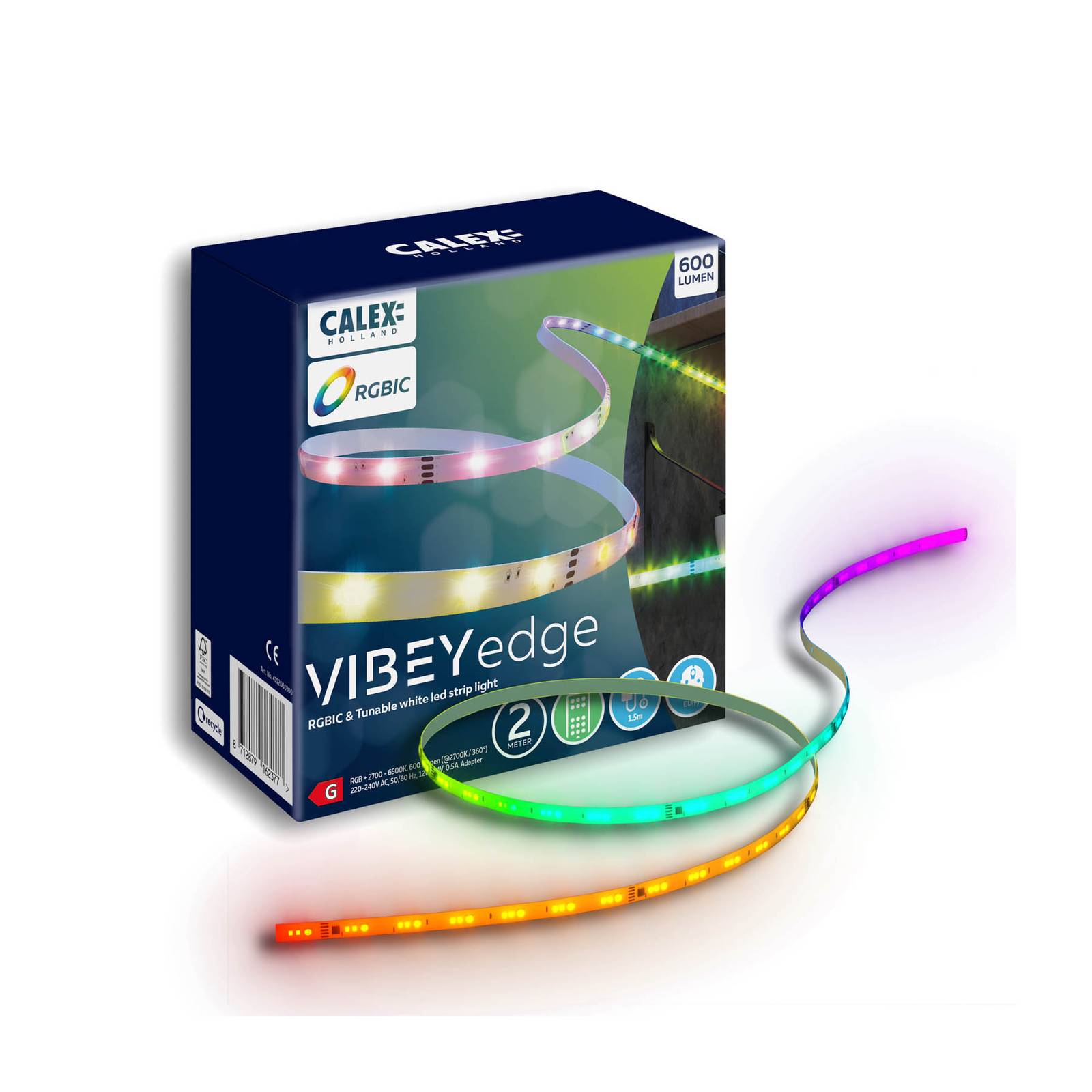 Calex Ruban LED Vibey longueur 2 m fiche télécommande RVB CCT