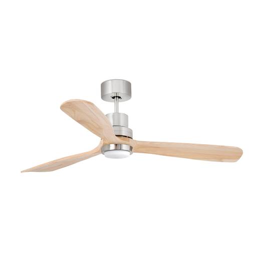 Lantau L ceiling fan LED nickel/light pine | Lights.co.uk