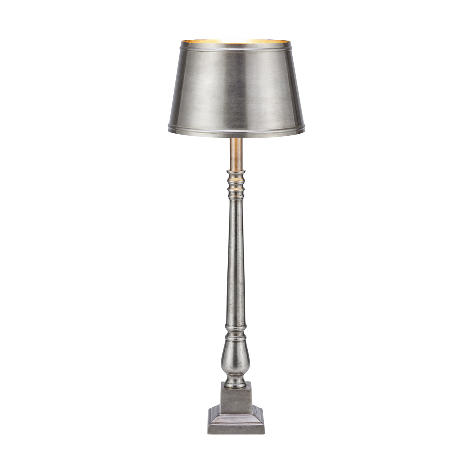 Stolná lampa Metallo, starožitná strieborná farba, kov, výška 66 cm