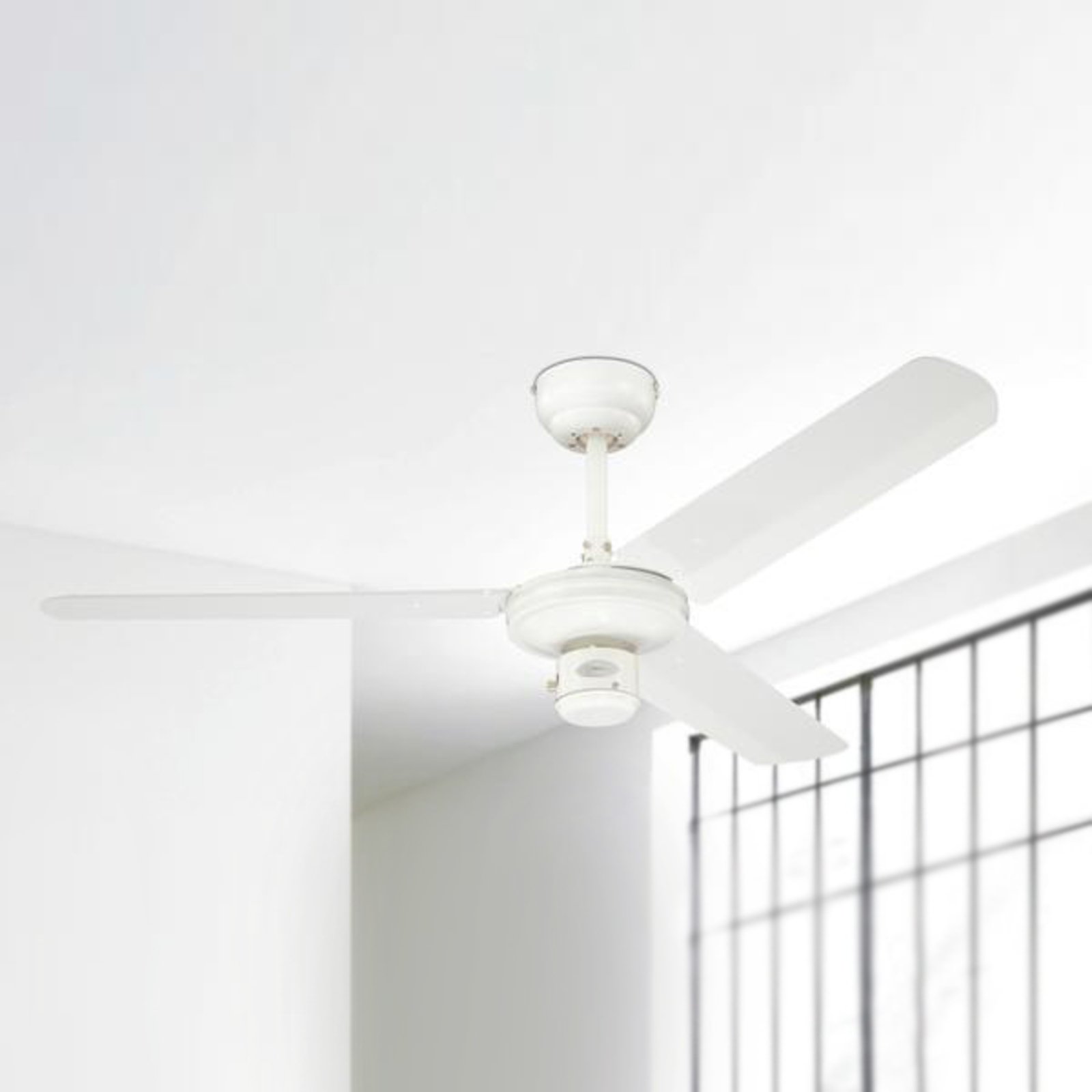White industrial ceiling fan