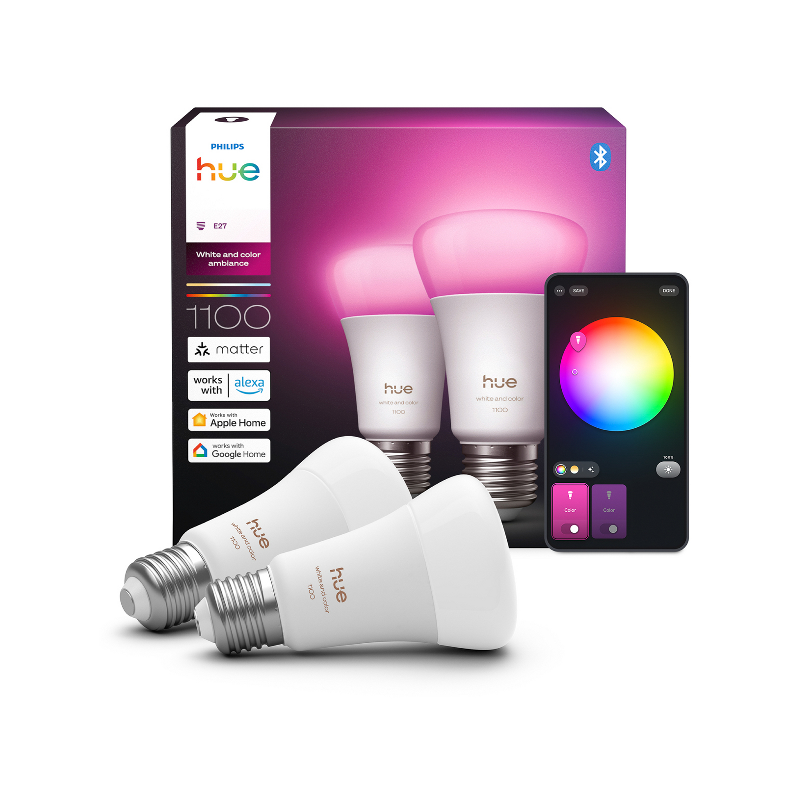 Philips Hue WACA Smart E27 LED 8,1 W 1100 lm CCT RGB 2-pack