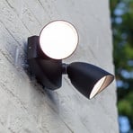 SHRIMP LED outdoor wall spotlight, black, 20 W, 2-bulb, IP54