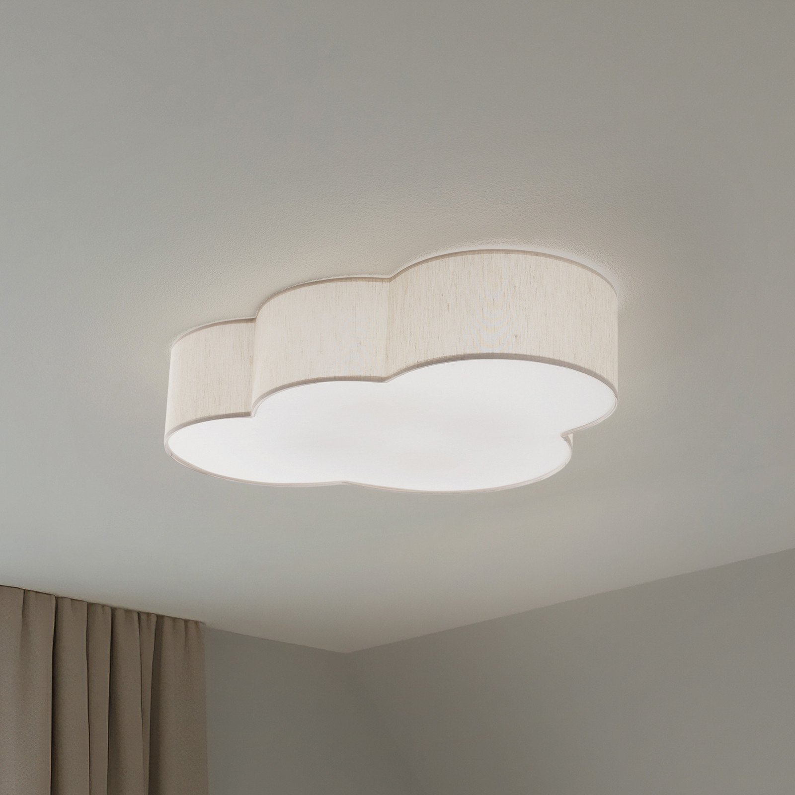 TK Lighting Plafonieră Cloud bej 63 cm lungime textil nor E27 - Camera copiilor - Viața tânără - bej alb - Țesătură / Textil