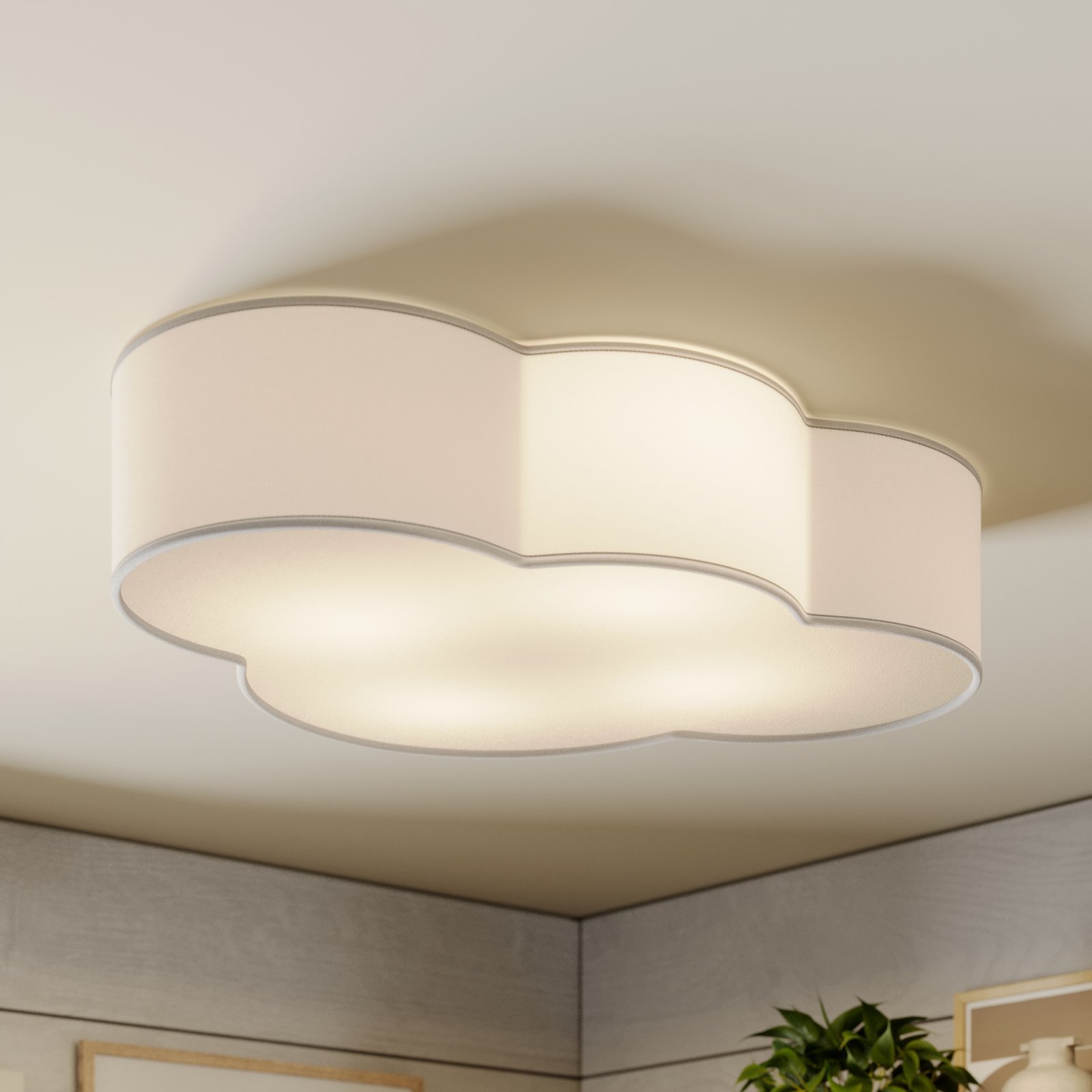Cloud ceiling light made of textile, length 62 cm, white