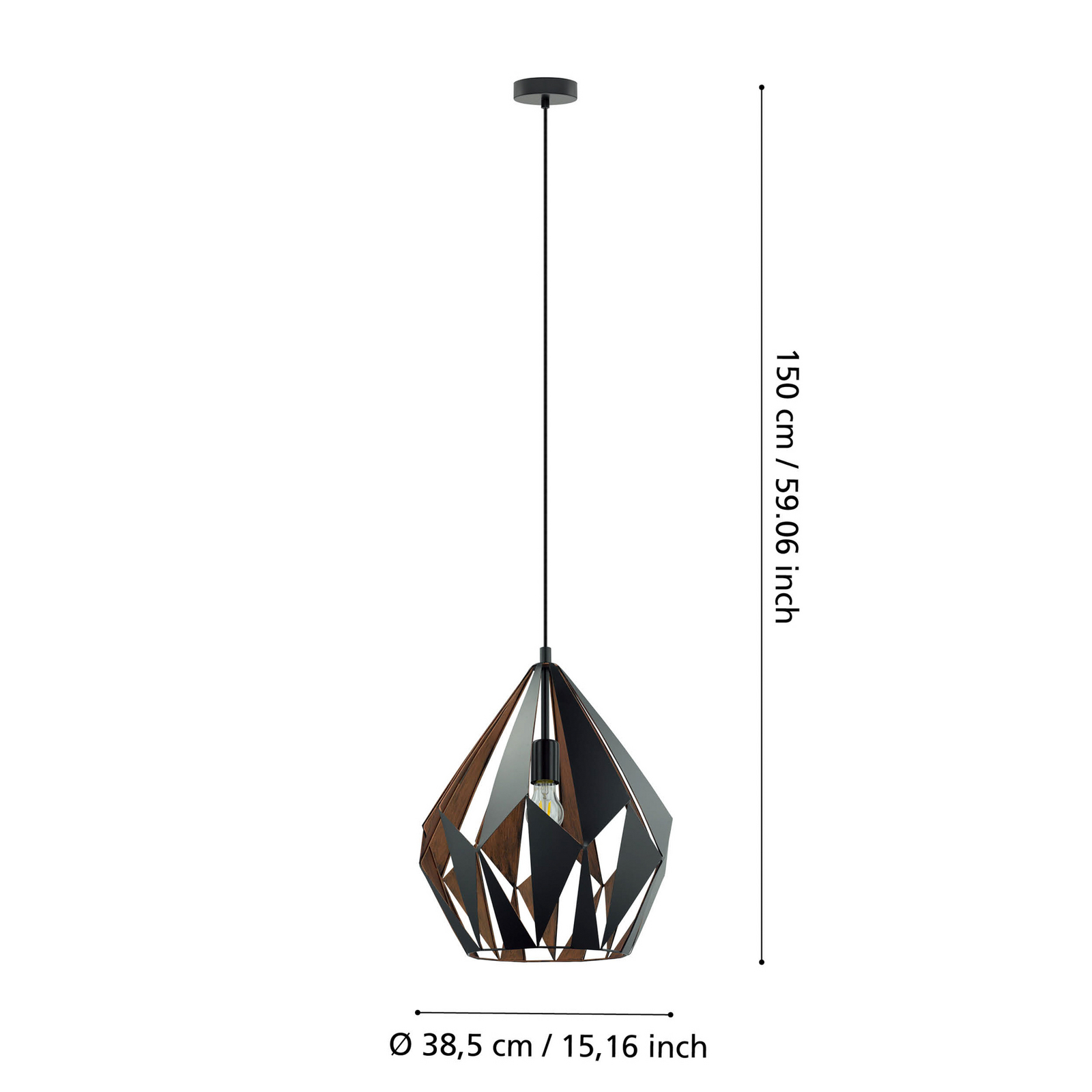 Suspension Carlton, noir/cuivre, Ø 38,5 cm