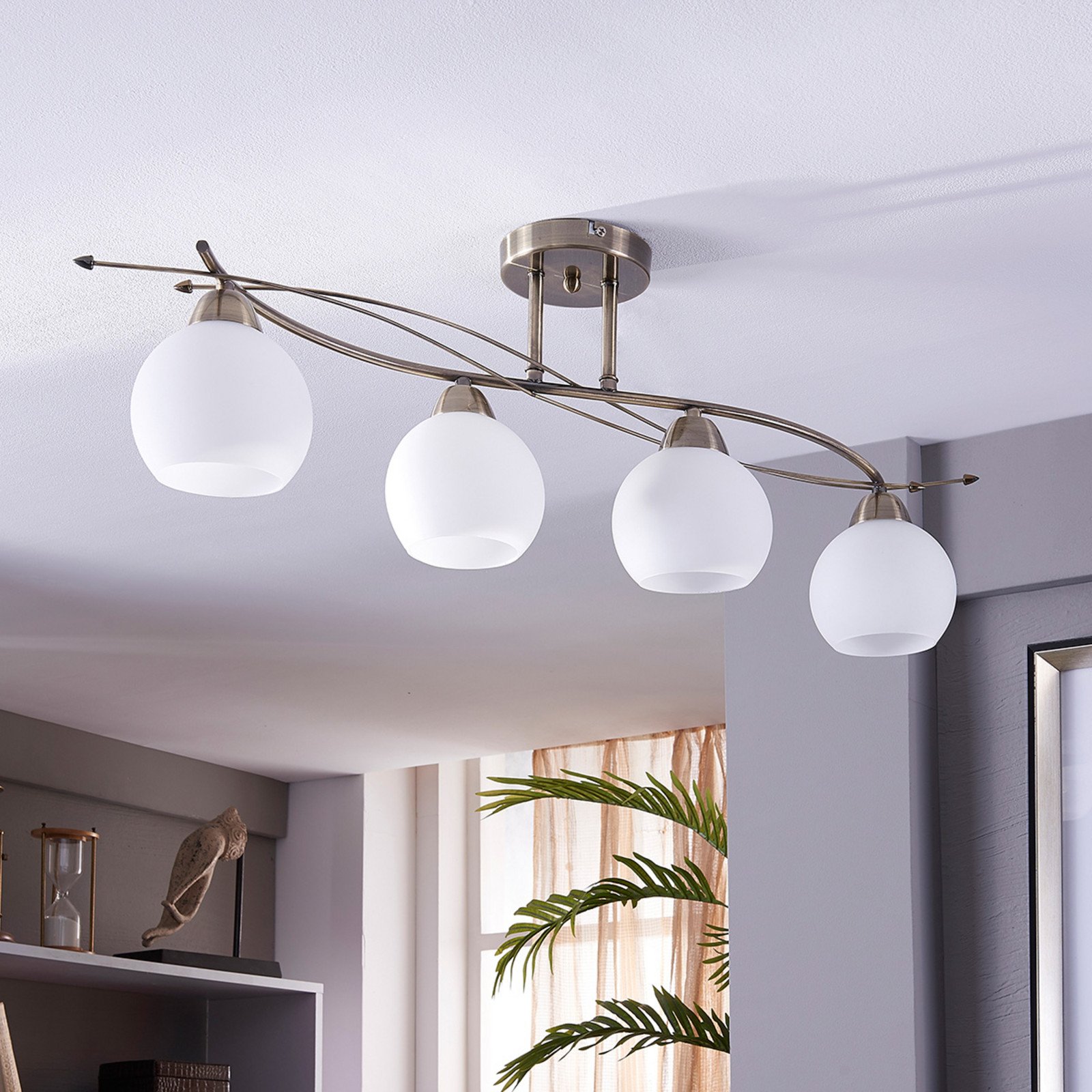 Lindby plafonieră Leanda 80 cm 4 becuri metal sticlă - Camera de zi / sufragerie - Modern - alb alamă antică