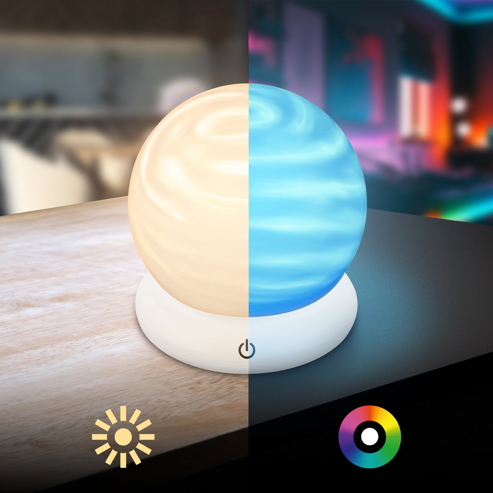 LED акумулаторна настолна лампа LUSTRO, бяла, Ø 15 cm, RGBW, touchdim