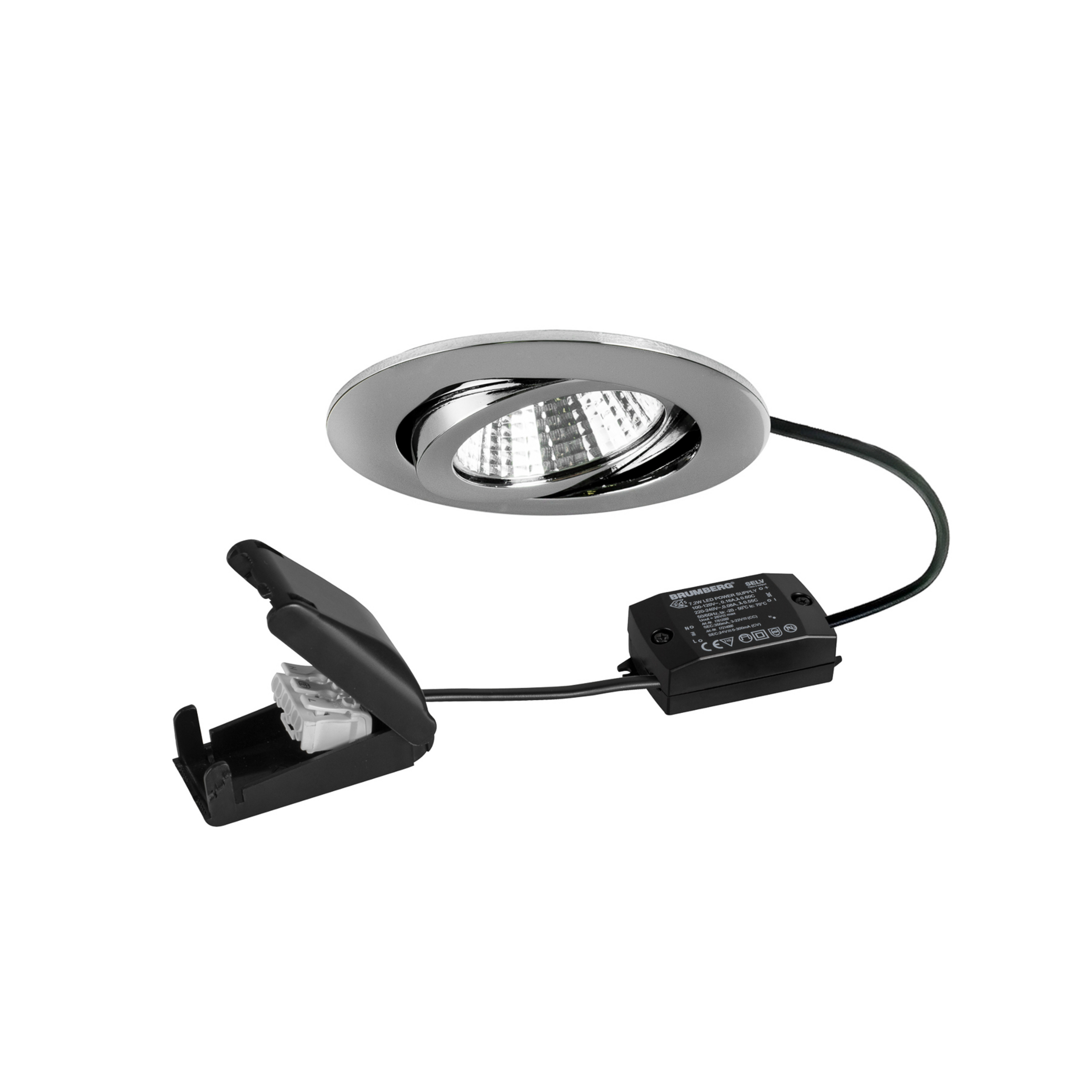 BRUMBERG BB03 LED-indbygningsspot, on/off-tilslutningsdåse krom