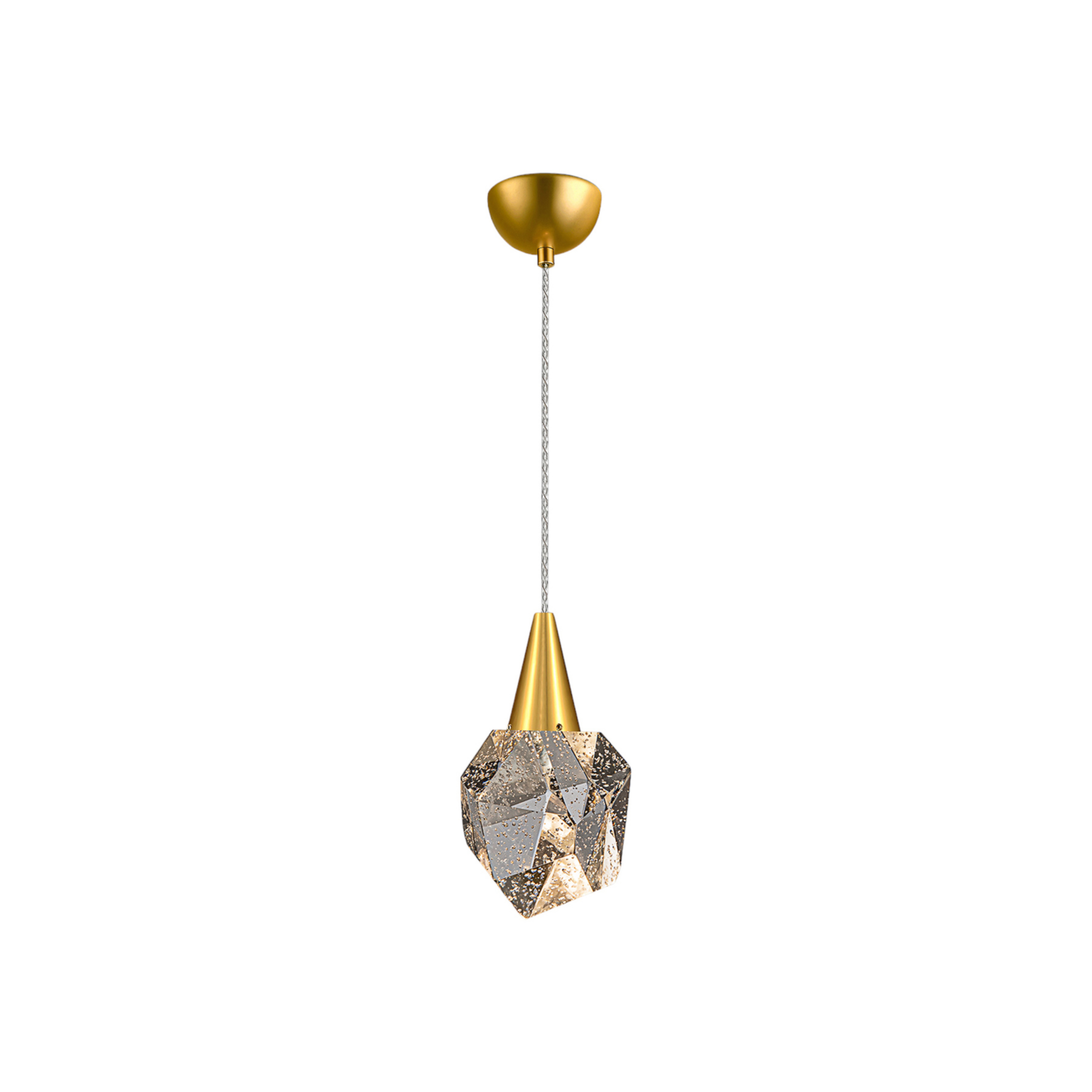 LED-Hängeleuchte Aquaria, Glas klar, gold, polyedrisch
