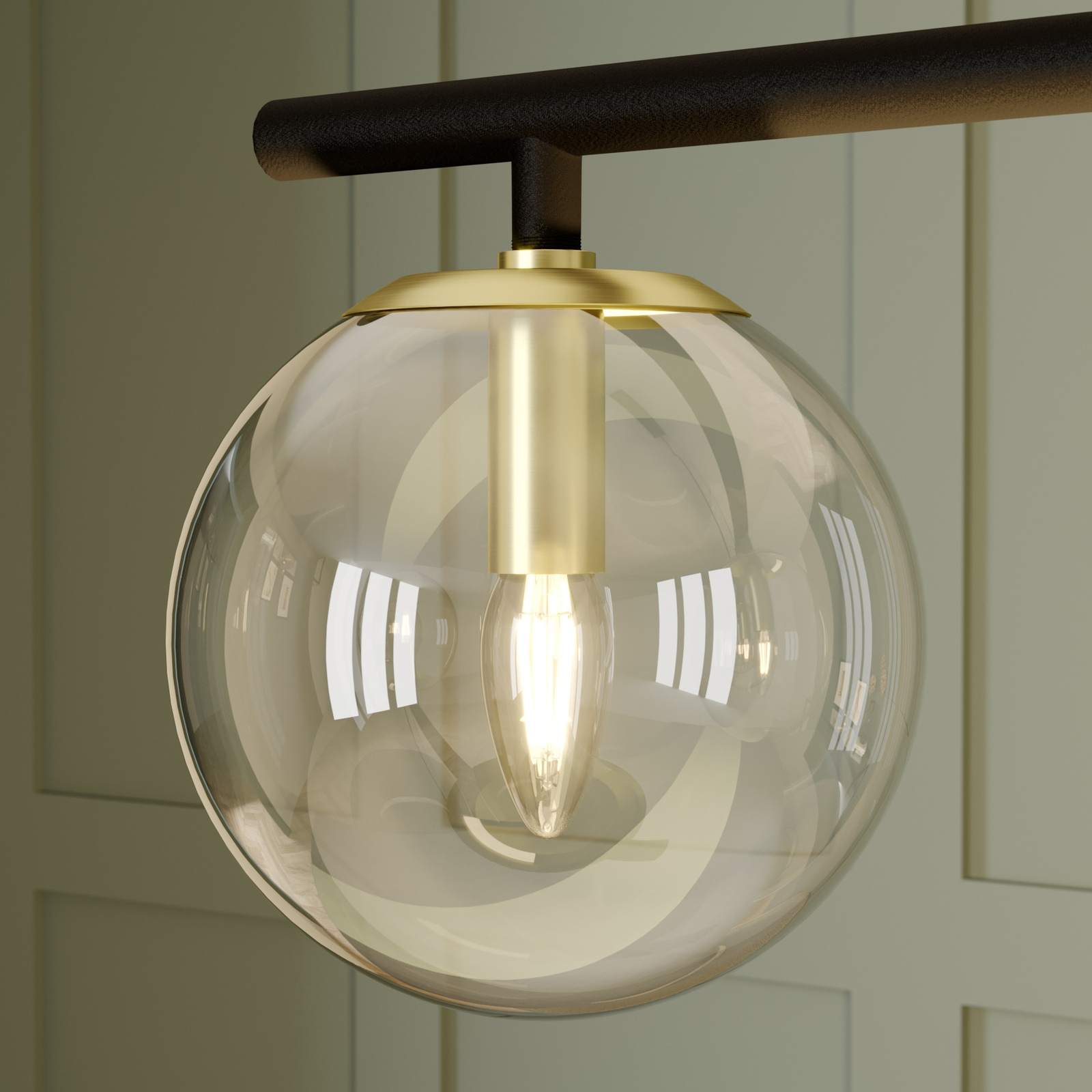 Lucande Sotiana függő lámpa, 5 üveggömb, sárgaréz