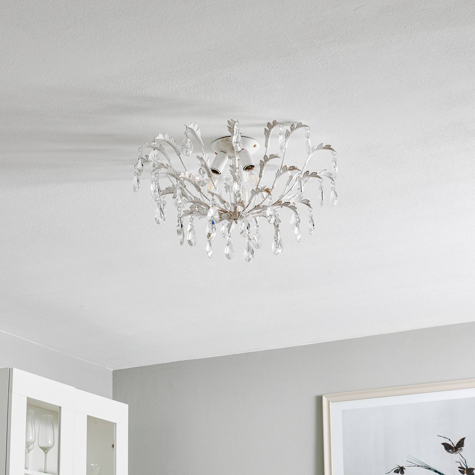 Lampa sufitowa Cesta, 3-punktowa z kryształami