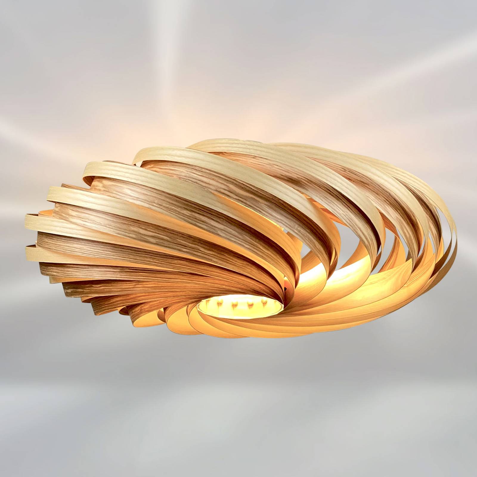Gofurnit Veneria ceiling light, olive ash, Ø 60cm, for Living / Dining Room, olive ash wood veneer, plexiglass, E27, 20 W, H: 20 cm