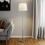 Lindby stāvlampa Benjiro, balta, tekstilmateriāls, lasīšanas gaisma, 150 cm