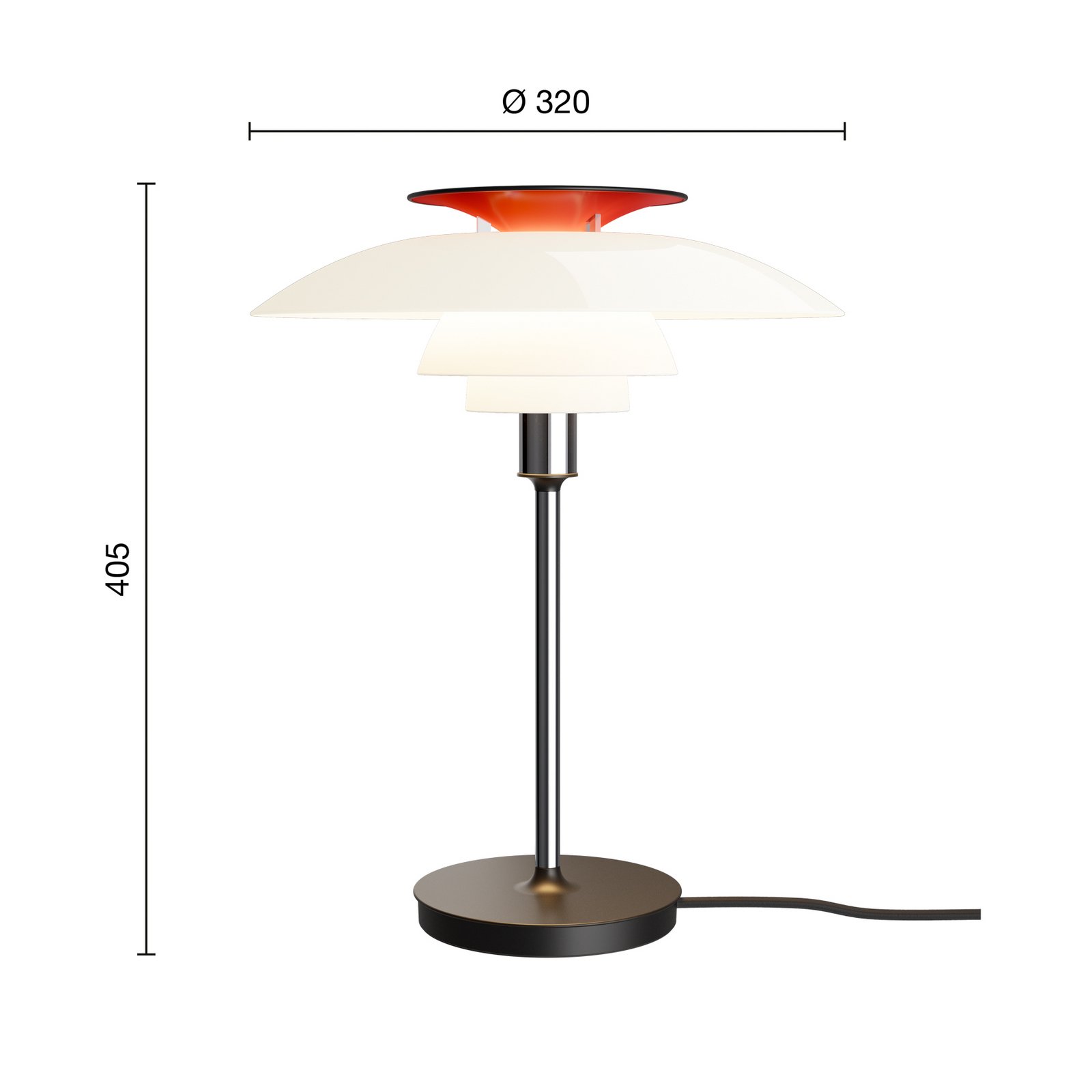 Stolní lampa PH 80, bílá/červená/chrom, Ø 32 cm – Louis Poulsen