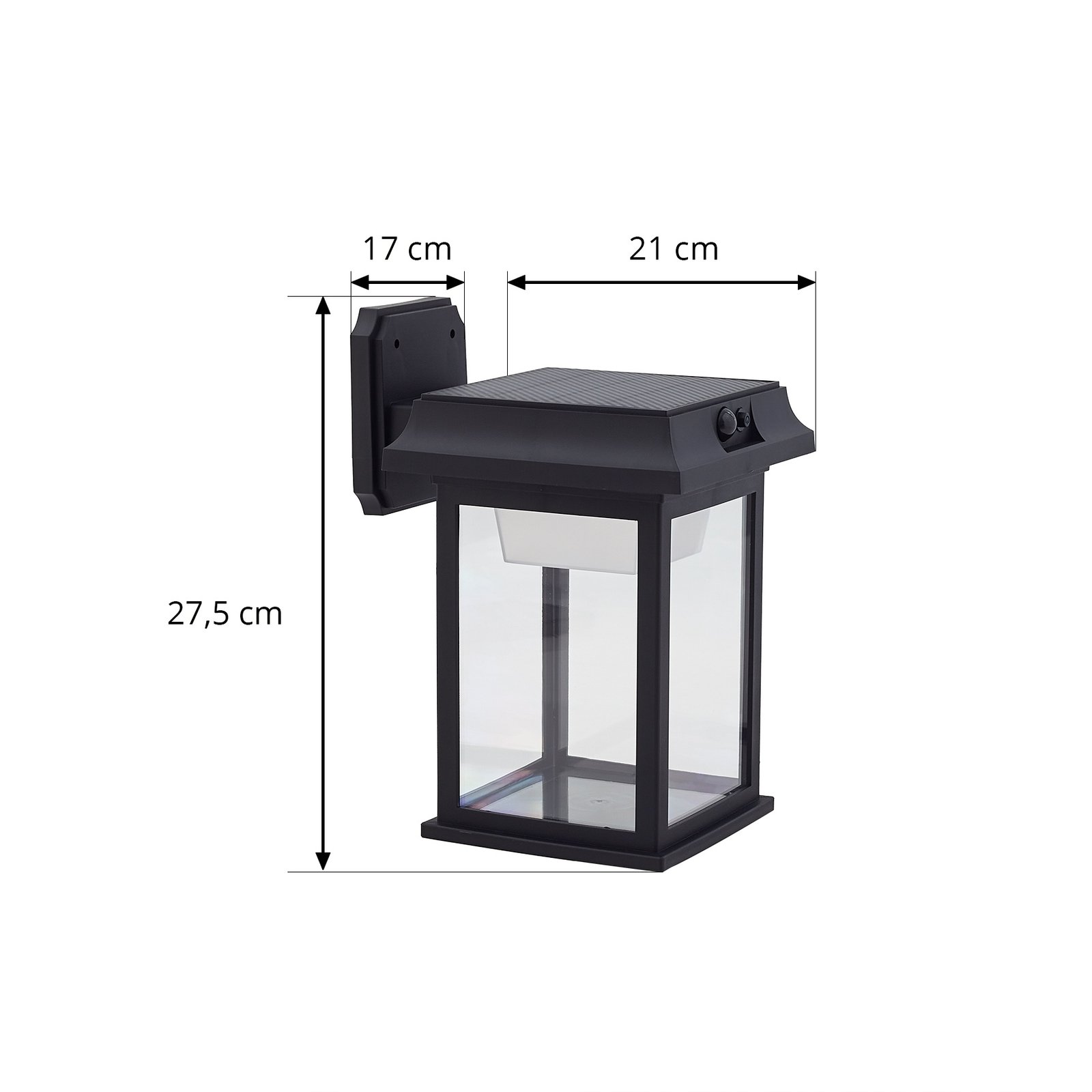 Lindby Solar LED wall light Latarka, height 27.5 cm, sensor