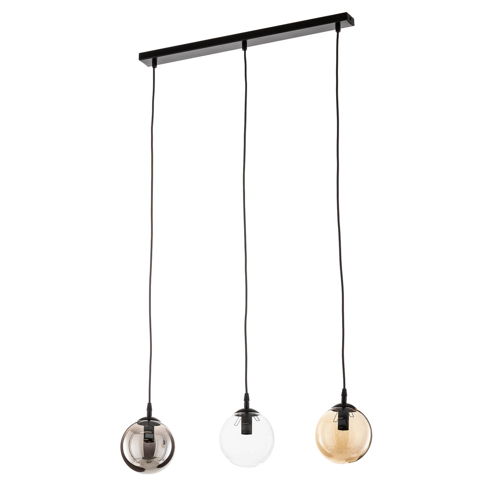 Suspension Glassy 3 lampes droite graphite/ambre