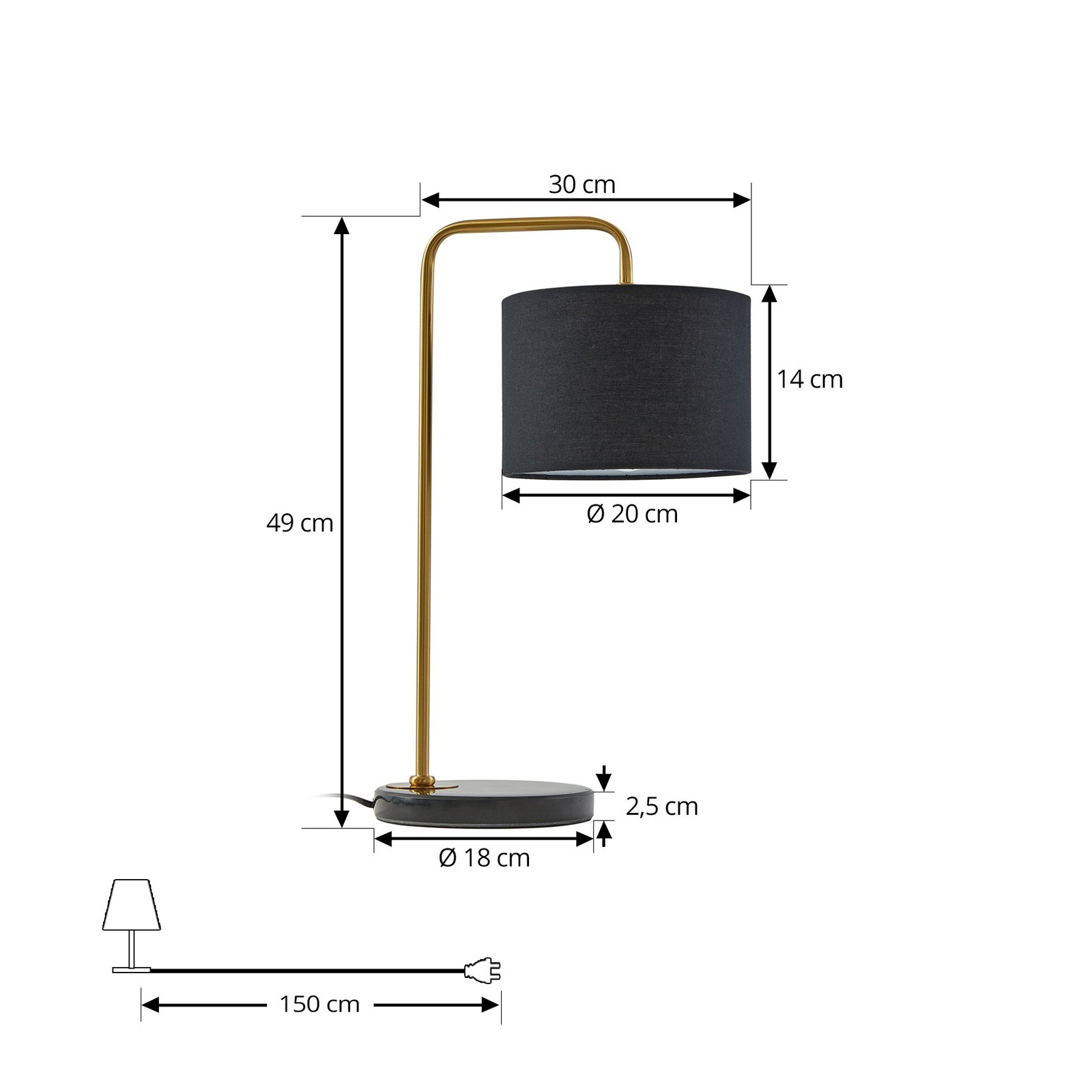 Stolní lampa Lindby Hillary, černá/zlatá, mramor, 49 cm