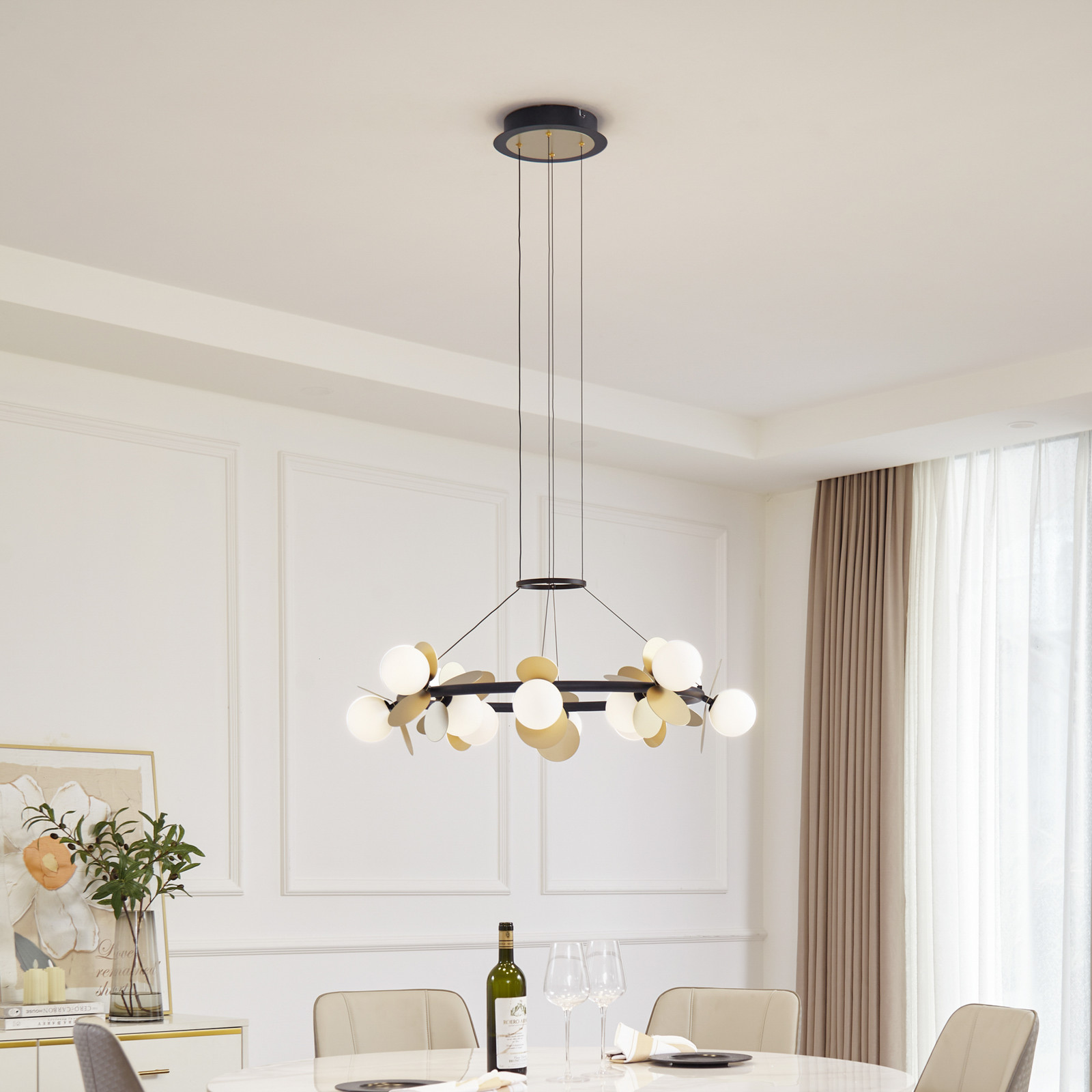 Lampă suspendată Lucande LED Pallo 12 lumini negru/auriu sticlă - Camera de zi / sufragerie - modern - negru auriu alb - Metal