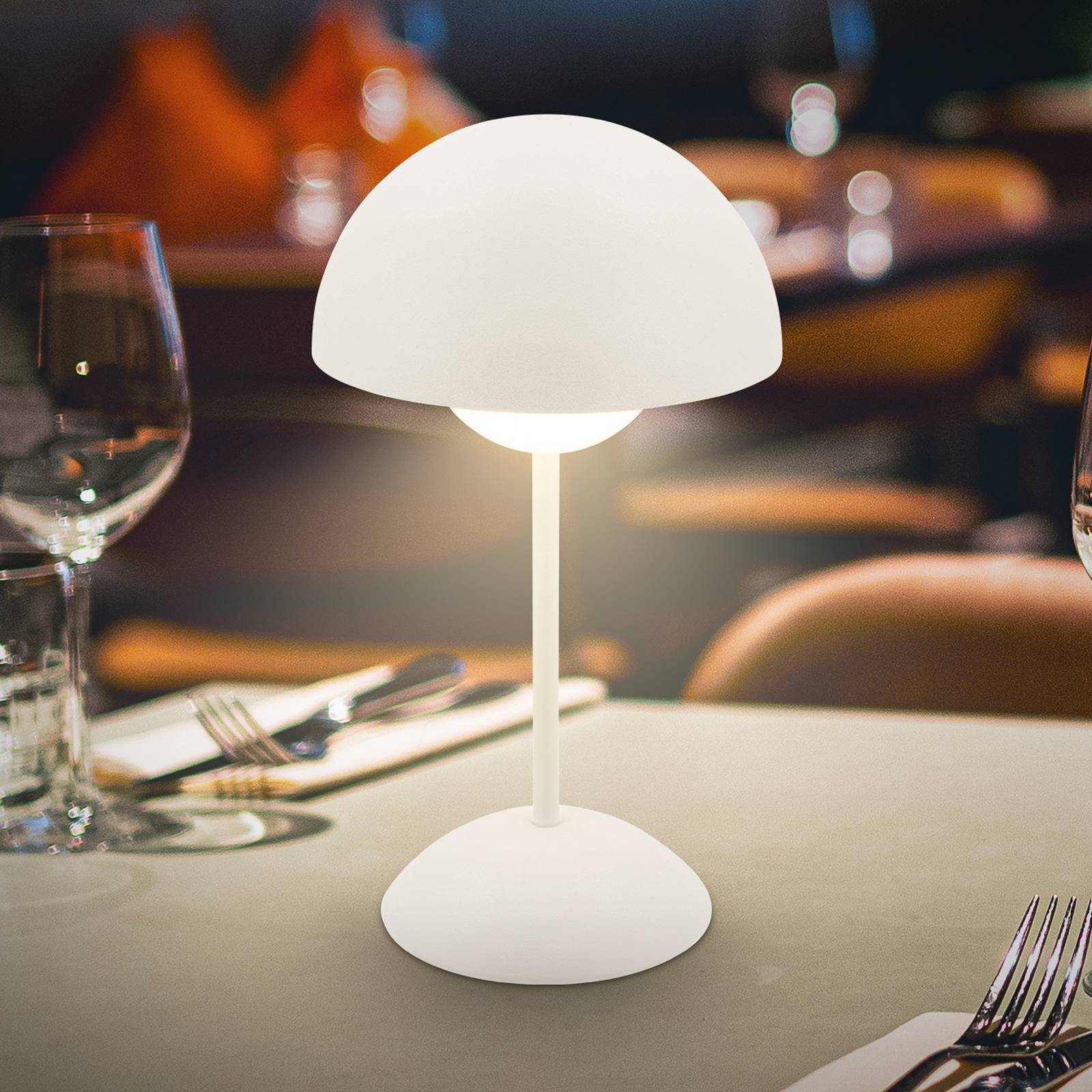 Briloner Lampe à poser LED rechargeable Kugle, blanche, métal, IP44, à intensité variable