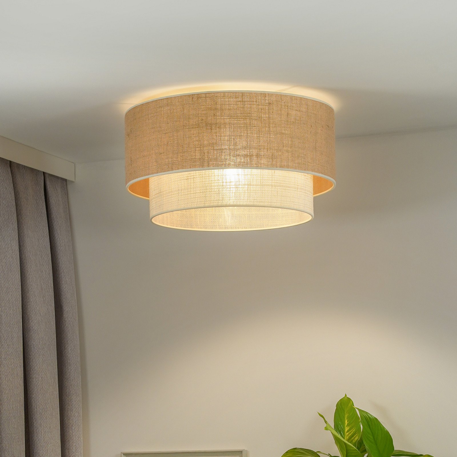 Euluna plafonieră Boho din iută maro natural/alb Ø 60 cm - Camera de zi / sufragerie - maro natural alb - Țesătură / Textil