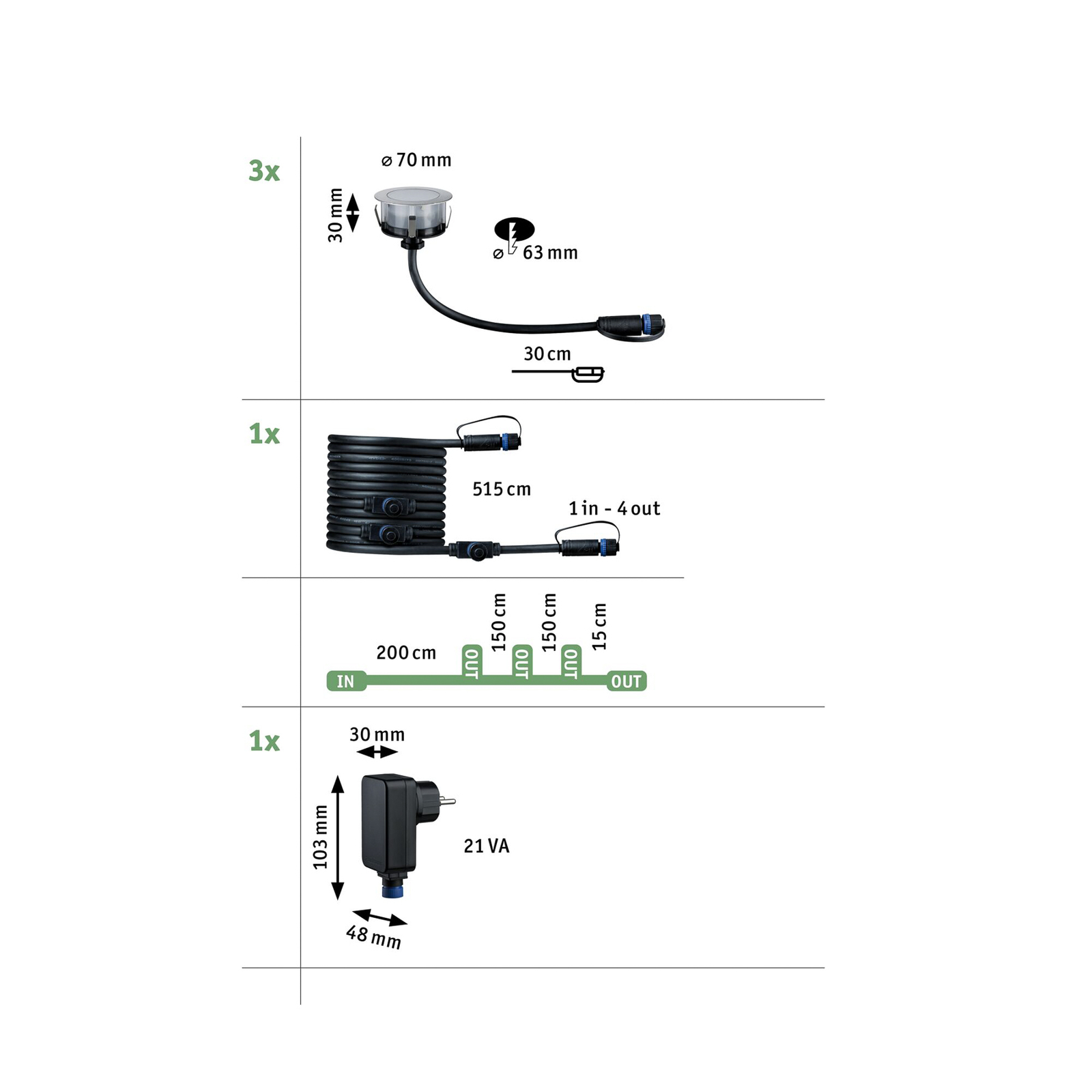 Plug & Shine 3 LED Spot à Enterrer Extérieur Floor Insect-friendly IP67 Silver -