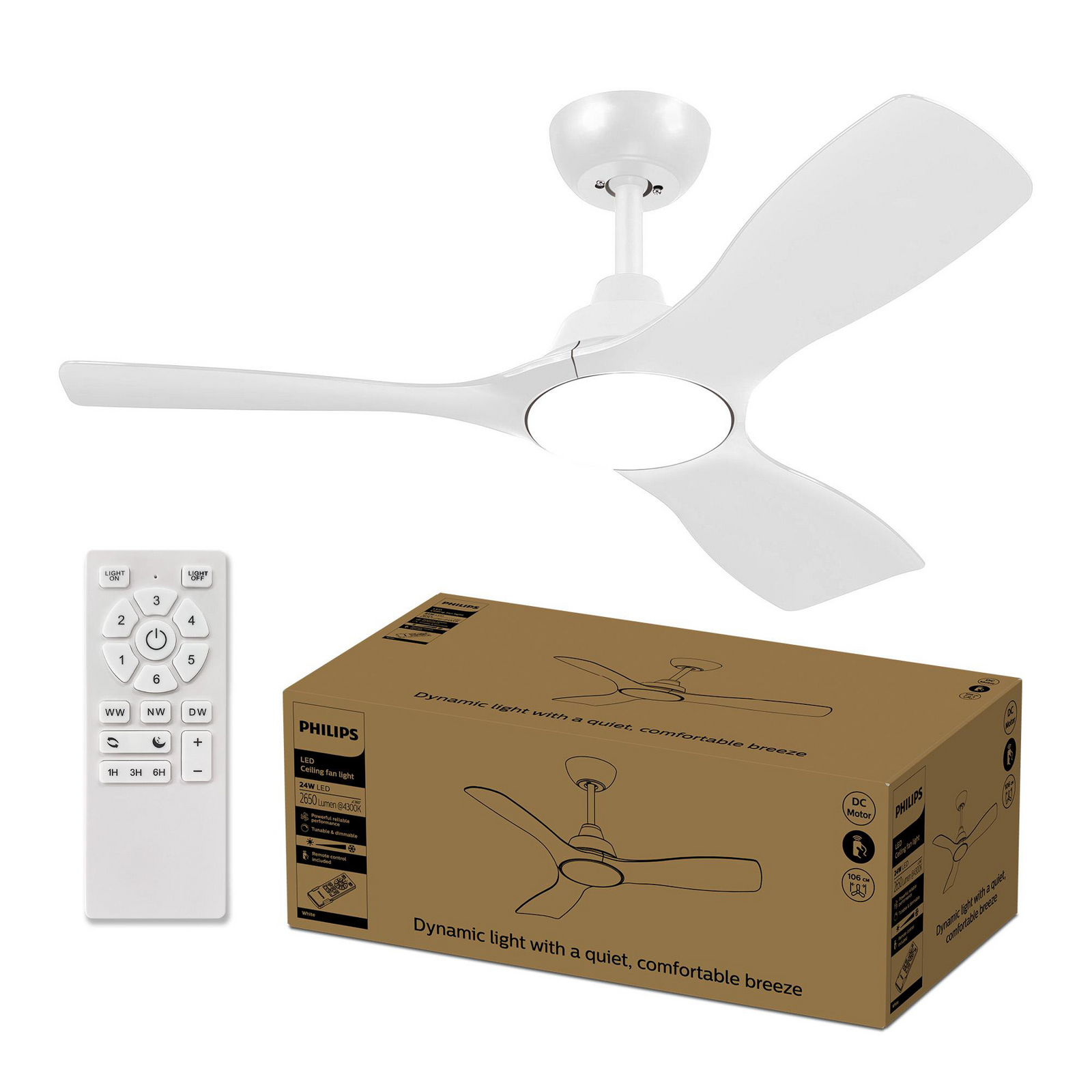Ventilatore da soffitto LED Philips Fix Blade Ø 106 cm, bianco, silenzioso