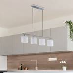 Tommy hanging light, nickel/white, length 75 cm, 4-bulb, fabric