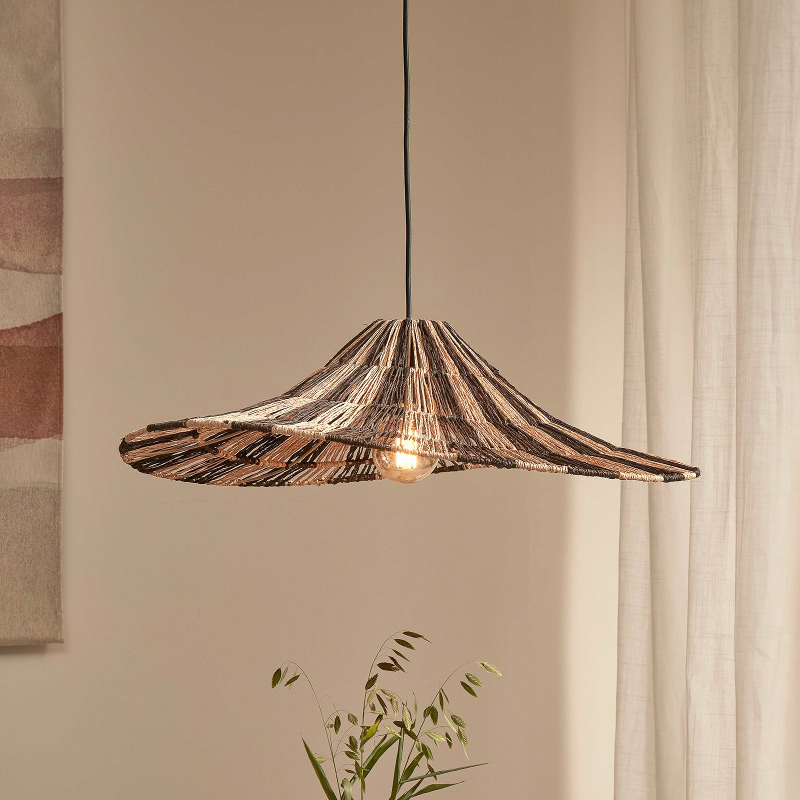 Lampa wisząca GOOD & MOJO Cuzco, naturalny/czarny, Ø 65 cm, juta