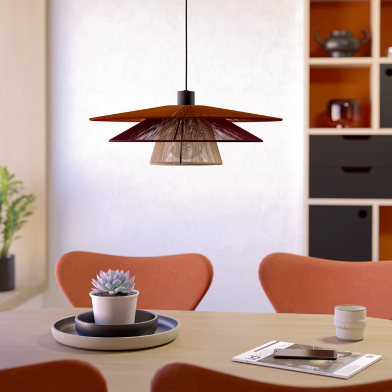 EGLO hanglamp PIGNONA, rood/oranje/wit, Ø 50 cm, textiel EGLO hanglamp PIGNONA, rood/oranje/wit, Ø 50 cm, textiel